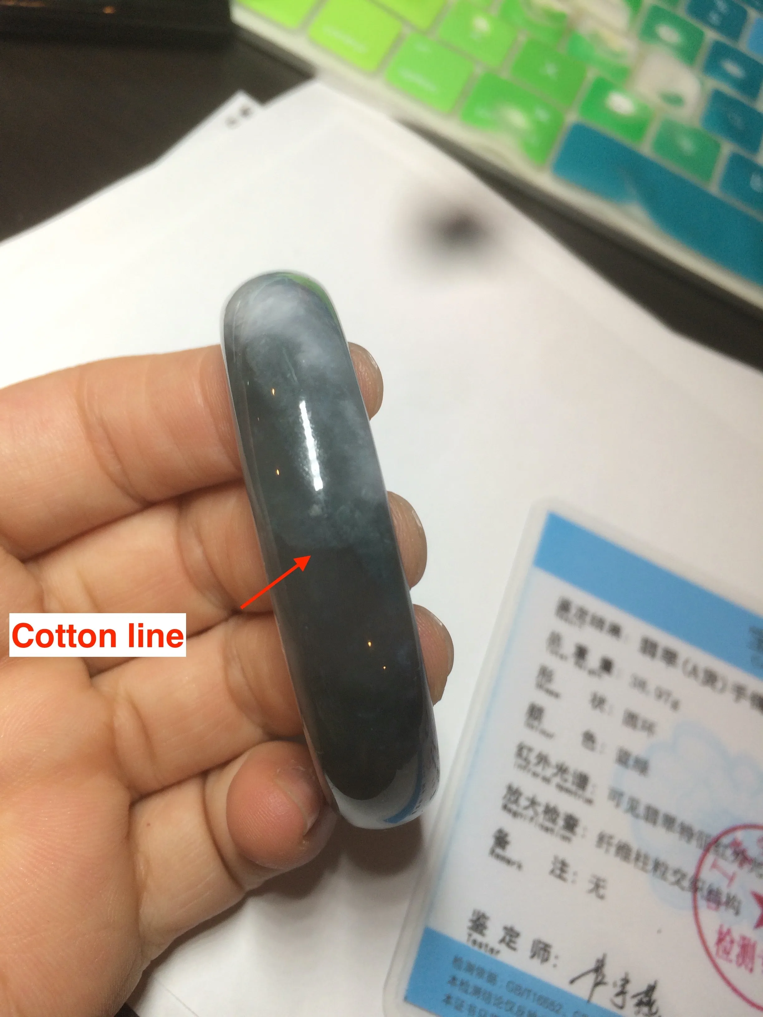 49mm Certified Type A 100% Natural icy watery deep sea green/blue/gray/white oval Guatemala Jadeite bangle F123-2259