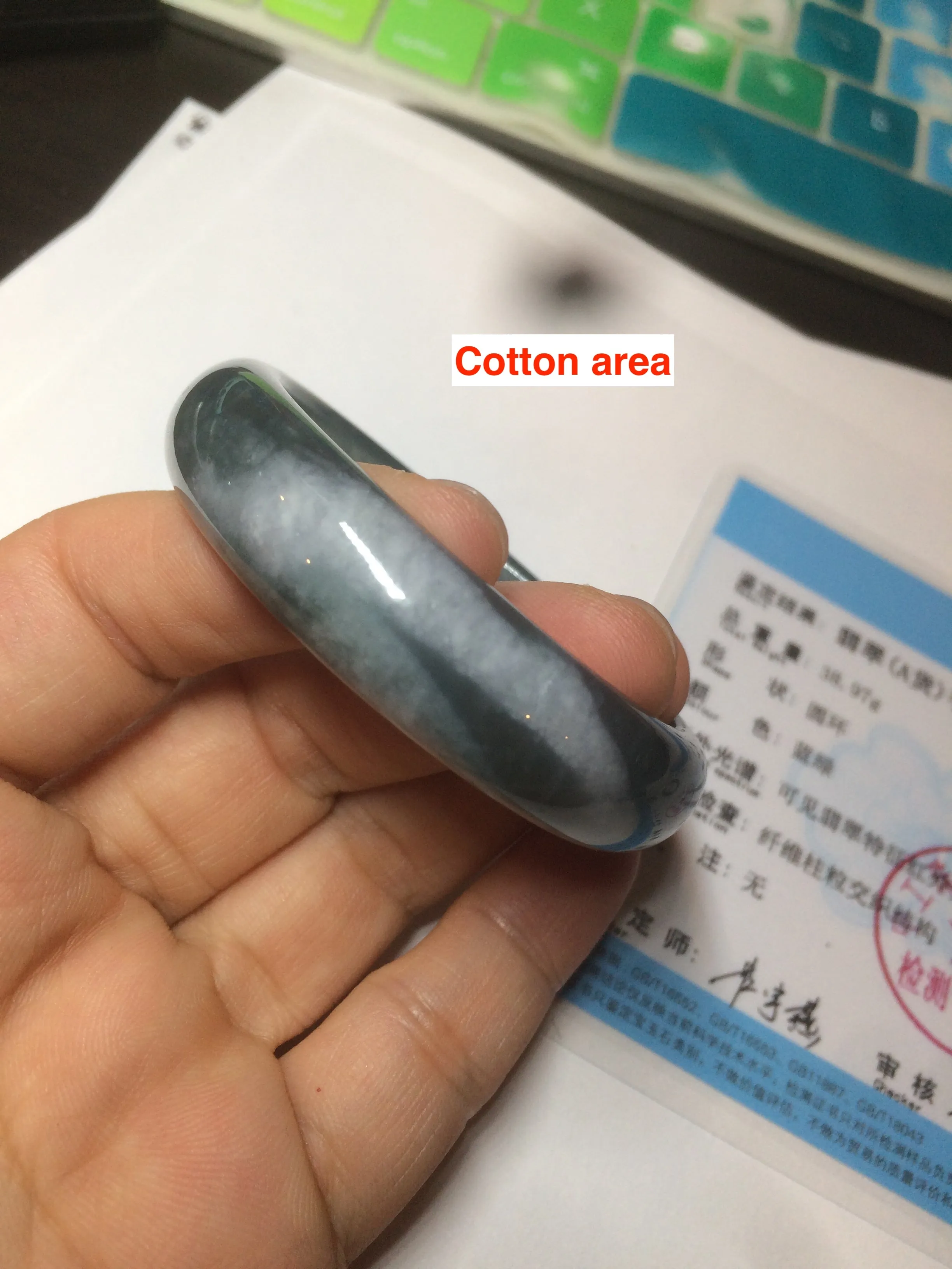 49mm Certified Type A 100% Natural icy watery deep sea green/blue/gray/white oval Guatemala Jadeite bangle F123-2259