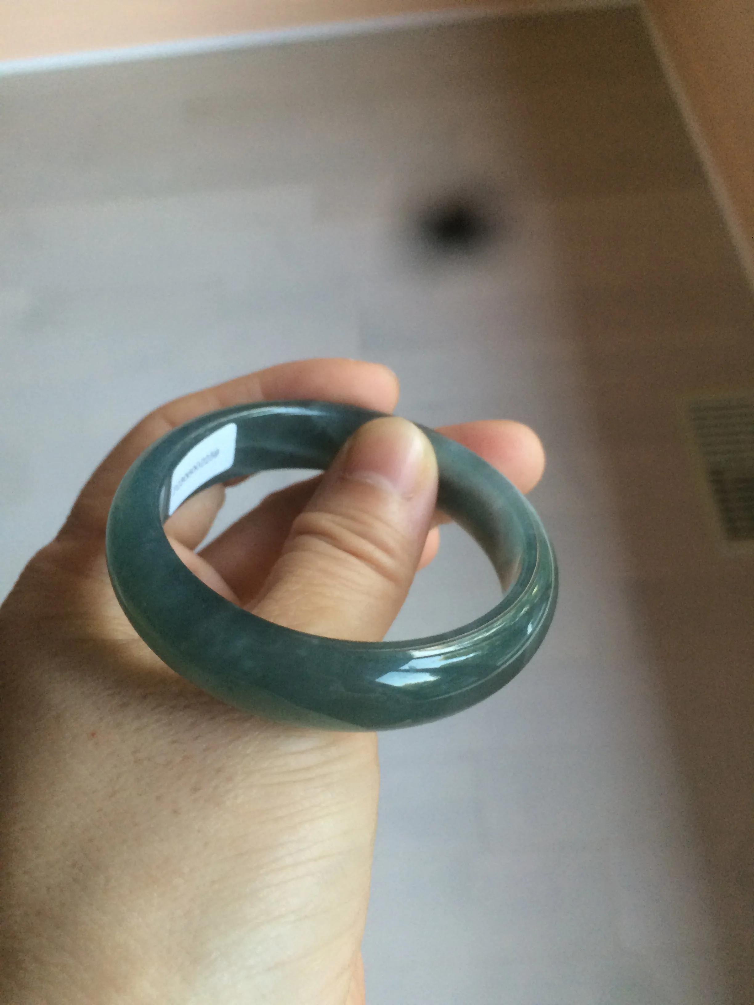 49mm Certified Type A 100% Natural icy watery deep sea green/blue/gray/white oval Guatemala Jadeite bangle F123-2259