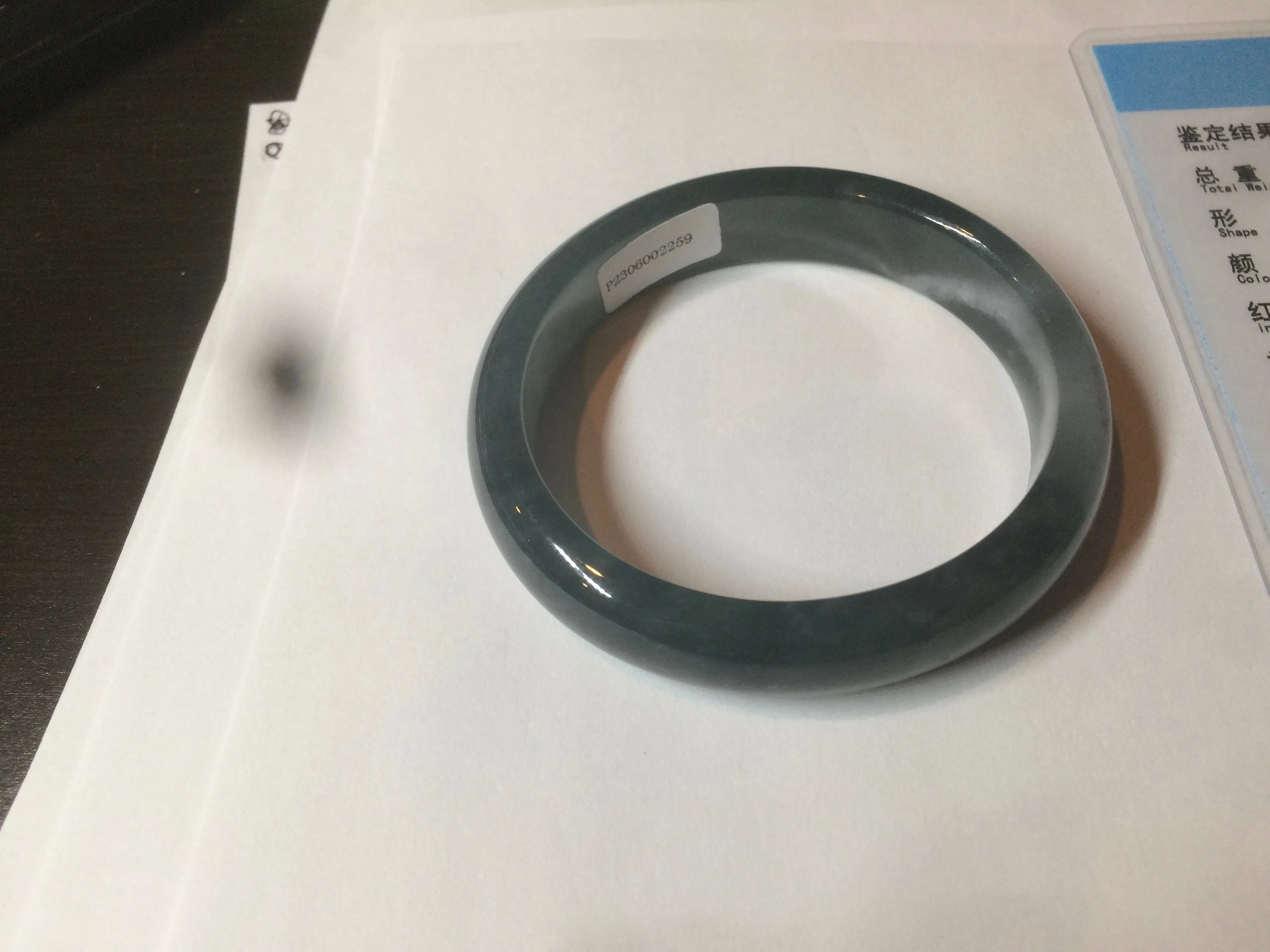 49mm Certified Type A 100% Natural icy watery deep sea green/blue/gray/white oval Guatemala Jadeite bangle F123-2259