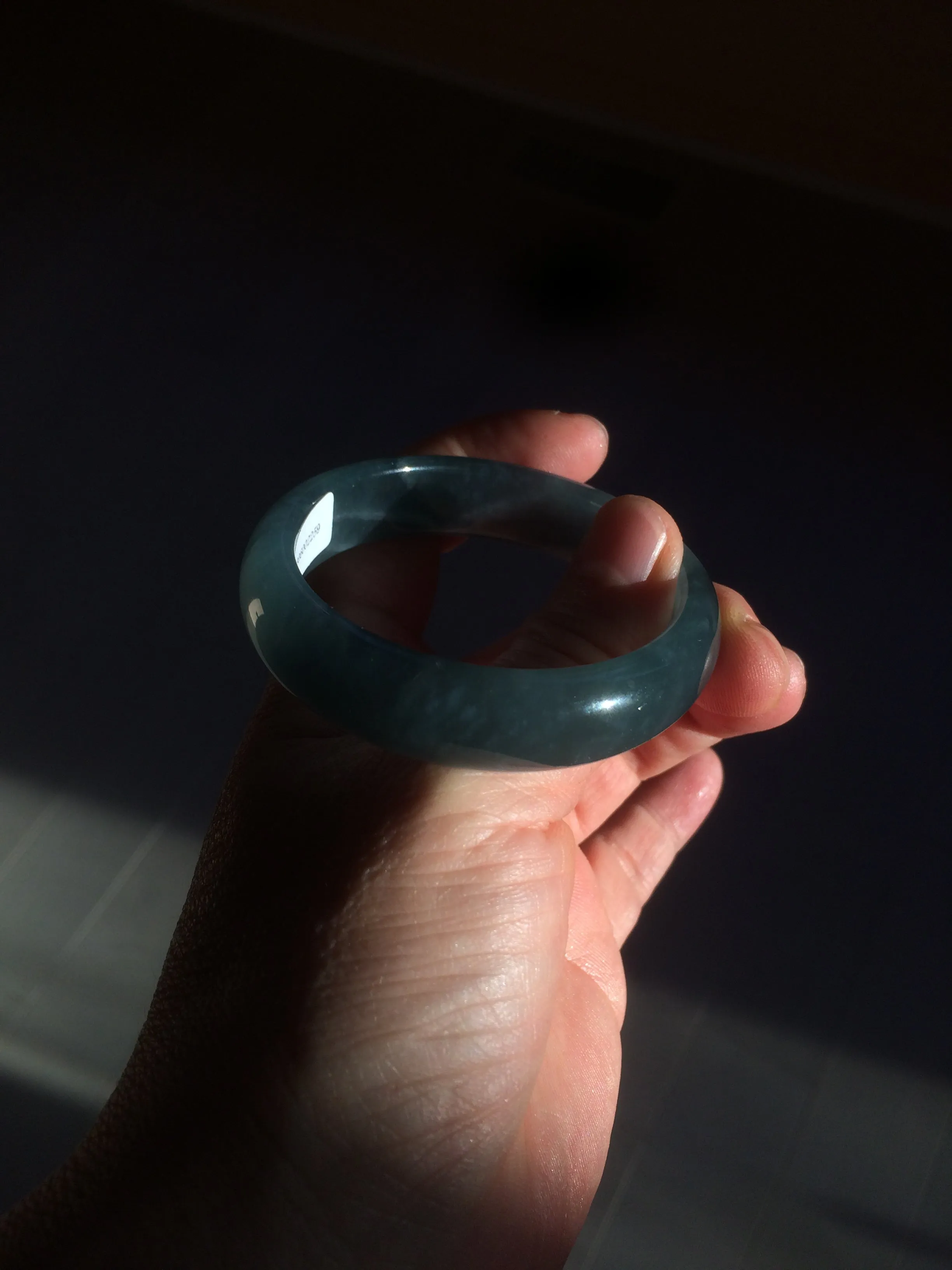 49mm Certified Type A 100% Natural icy watery deep sea green/blue/gray/white oval Guatemala Jadeite bangle F123-2259