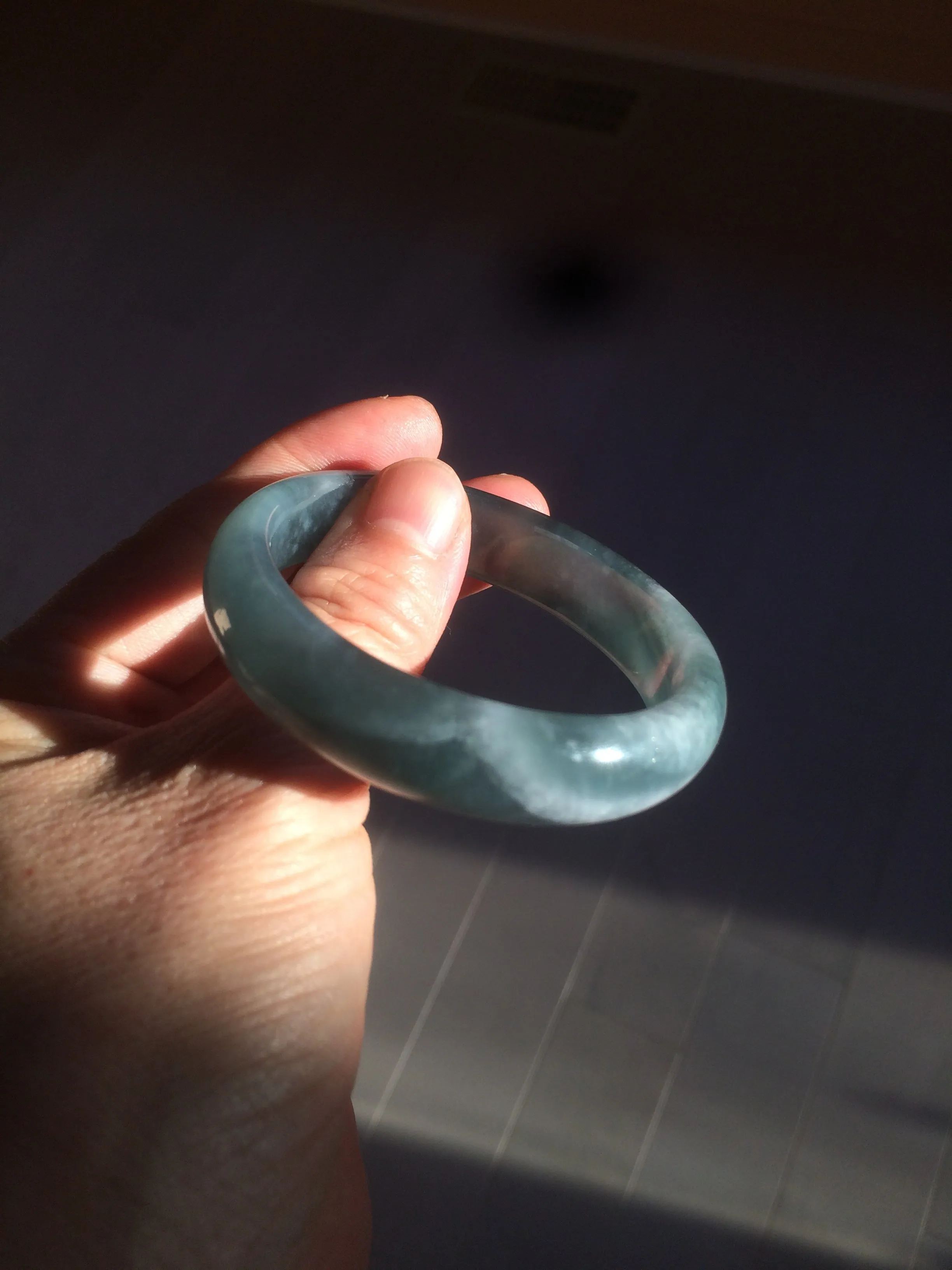 49mm Certified Type A 100% Natural icy watery deep sea green/blue/gray/white oval Guatemala Jadeite bangle F123-2259