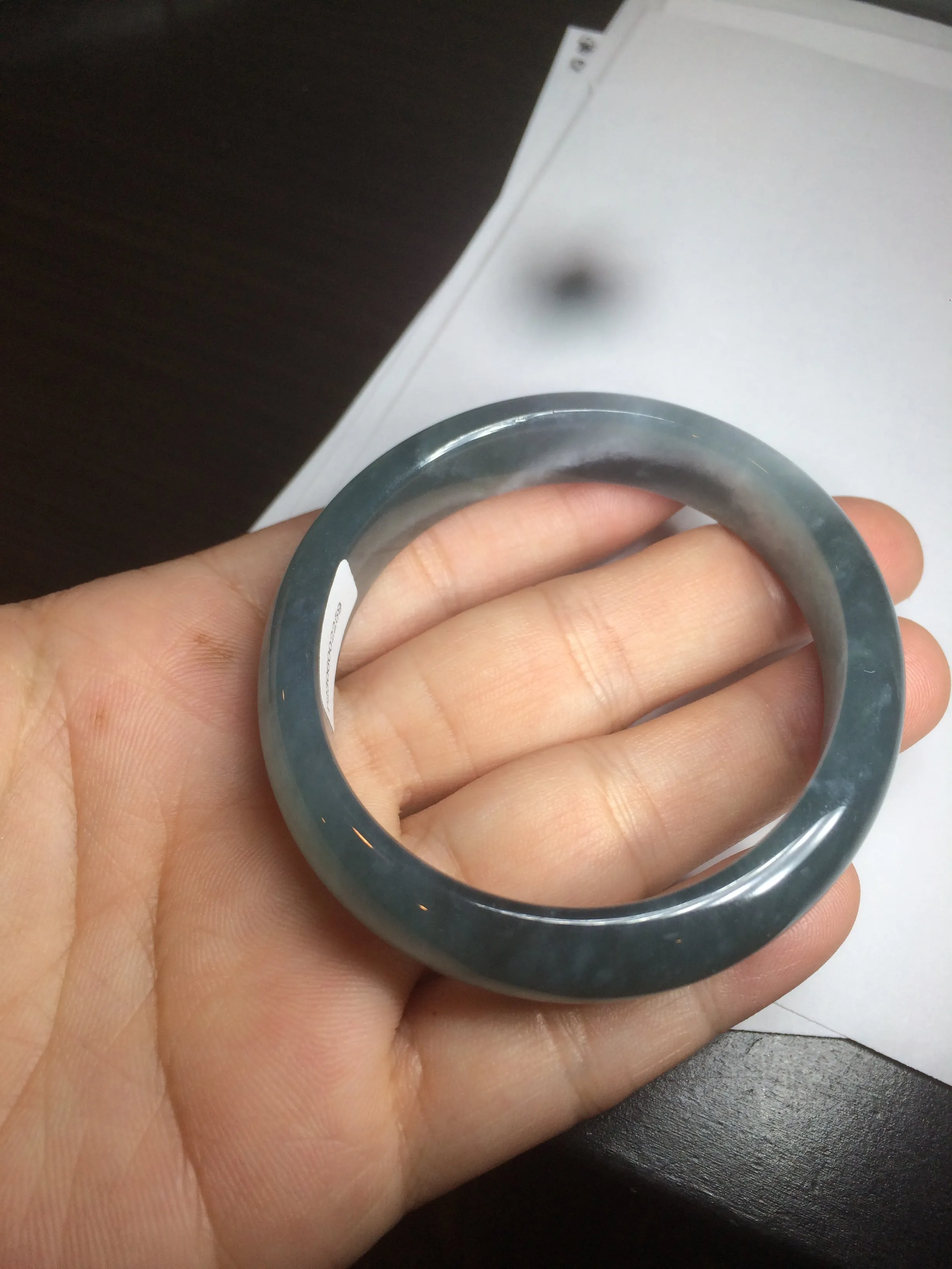 49mm Certified Type A 100% Natural icy watery deep sea green/blue/gray/white oval Guatemala Jadeite bangle F123-2259