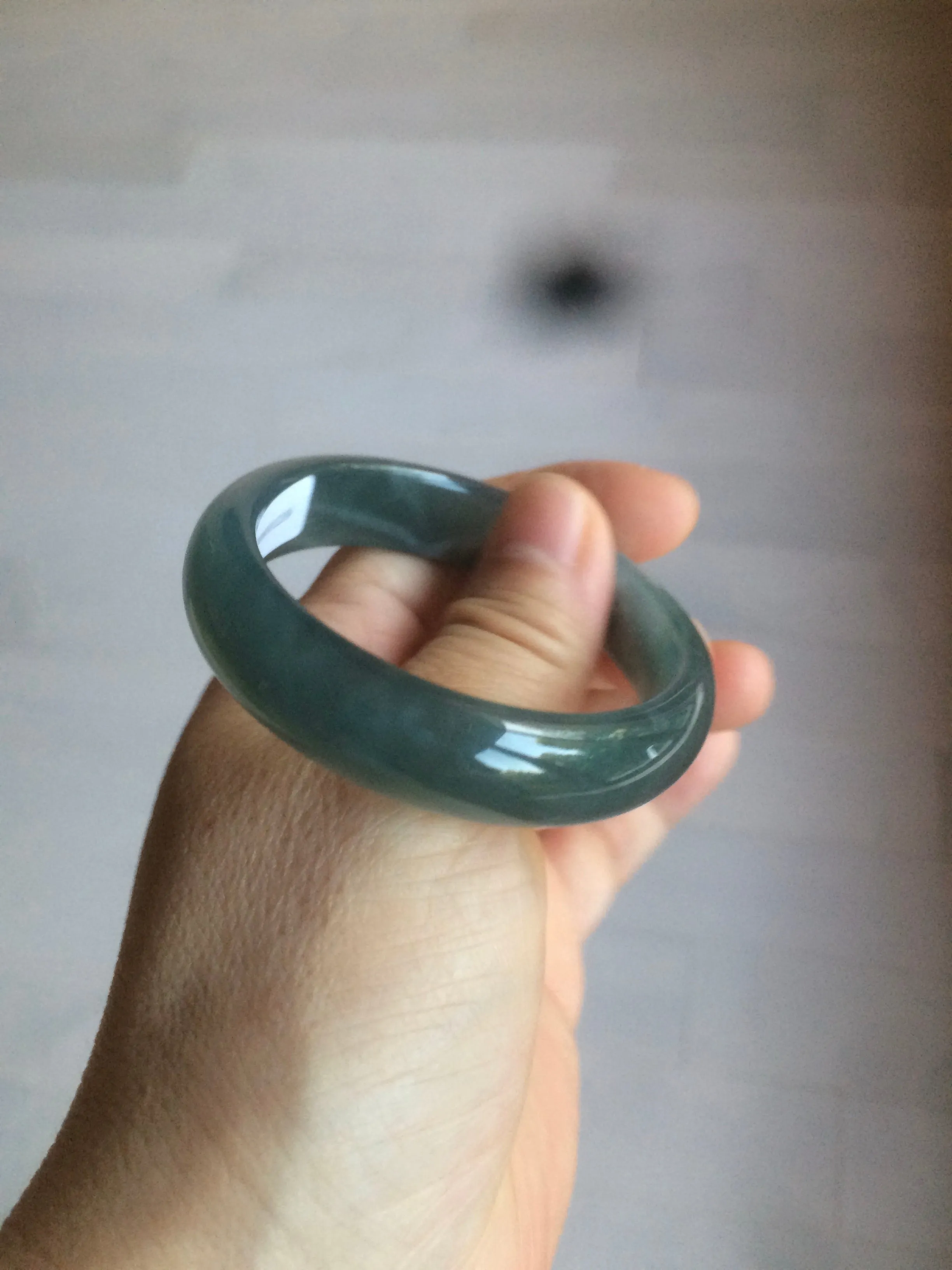 49mm Certified Type A 100% Natural icy watery deep sea green/blue/gray/white oval Guatemala Jadeite bangle F123-2259
