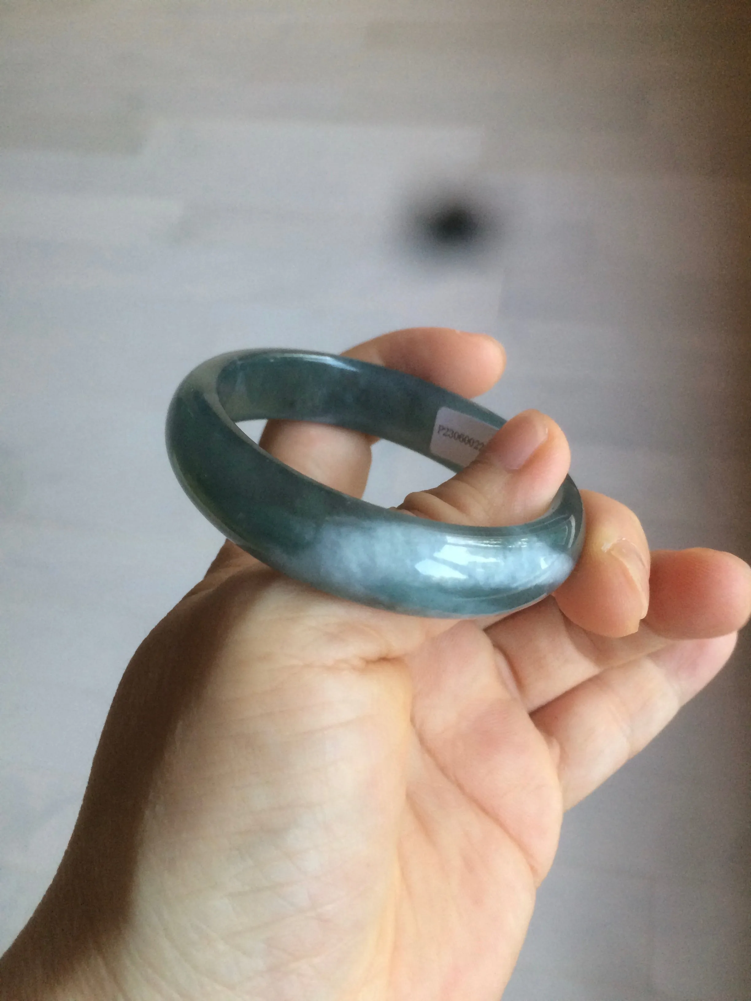 49mm Certified Type A 100% Natural icy watery deep sea green/blue/gray/white oval Guatemala Jadeite bangle F123-2259