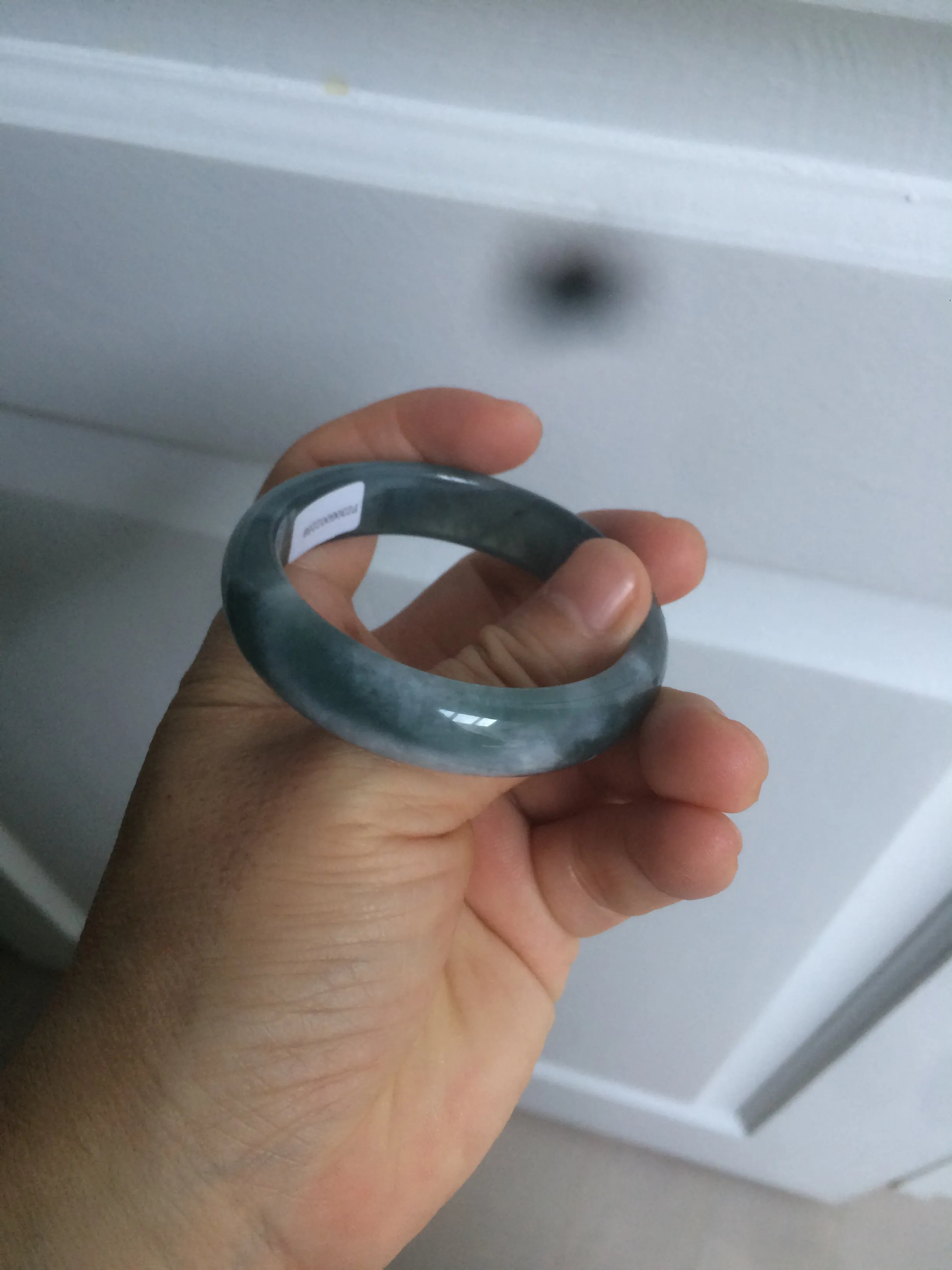 49mm Certified Type A 100% Natural icy watery deep sea green/blue/gray/white oval Guatemala Jadeite bangle F123-2259