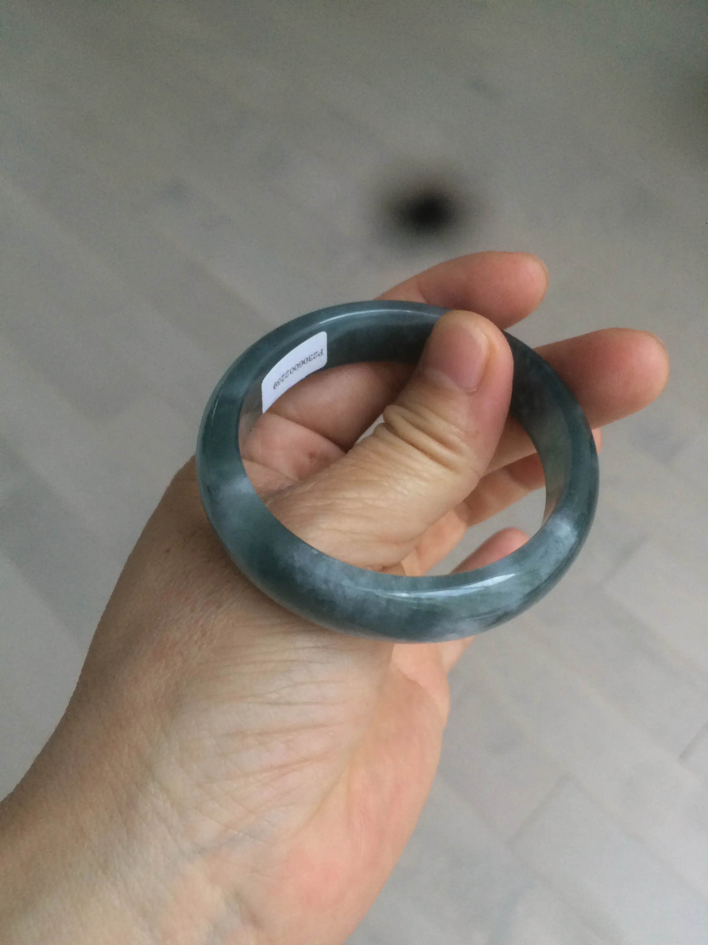49mm Certified Type A 100% Natural icy watery deep sea green/blue/gray/white oval Guatemala Jadeite bangle F123-2259