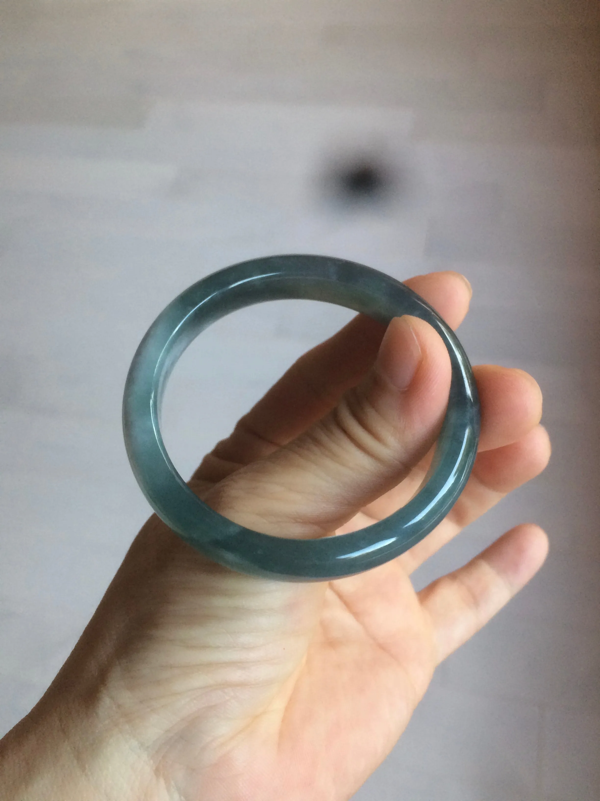 49mm Certified Type A 100% Natural icy watery deep sea green/blue/gray/white oval Guatemala Jadeite bangle F123-2259