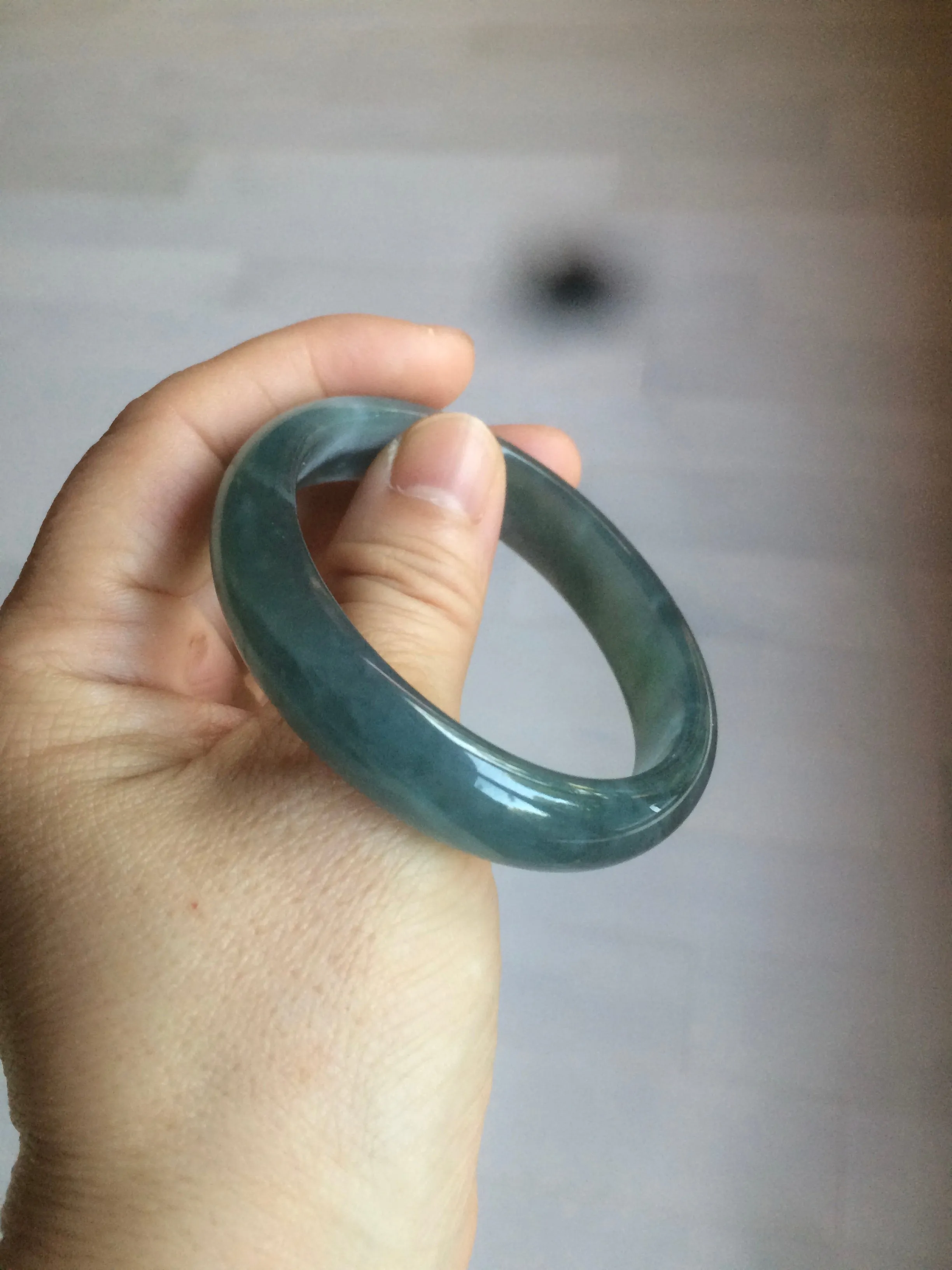 49mm Certified Type A 100% Natural icy watery deep sea green/blue/gray/white oval Guatemala Jadeite bangle F123-2259