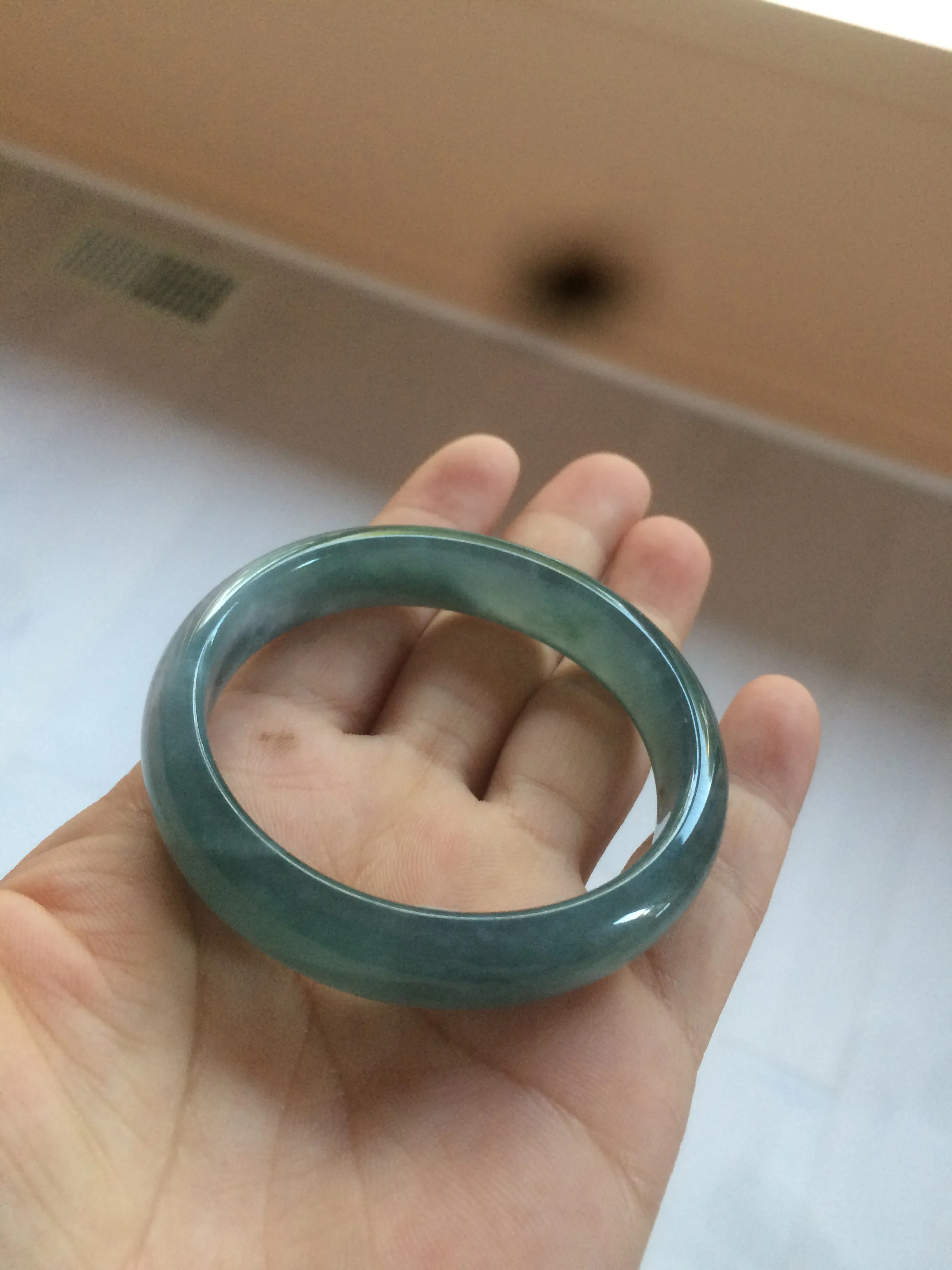 49mm Certified Type A 100% Natural icy watery deep sea green/blue/gray/white oval Guatemala Jadeite bangle F123-2259