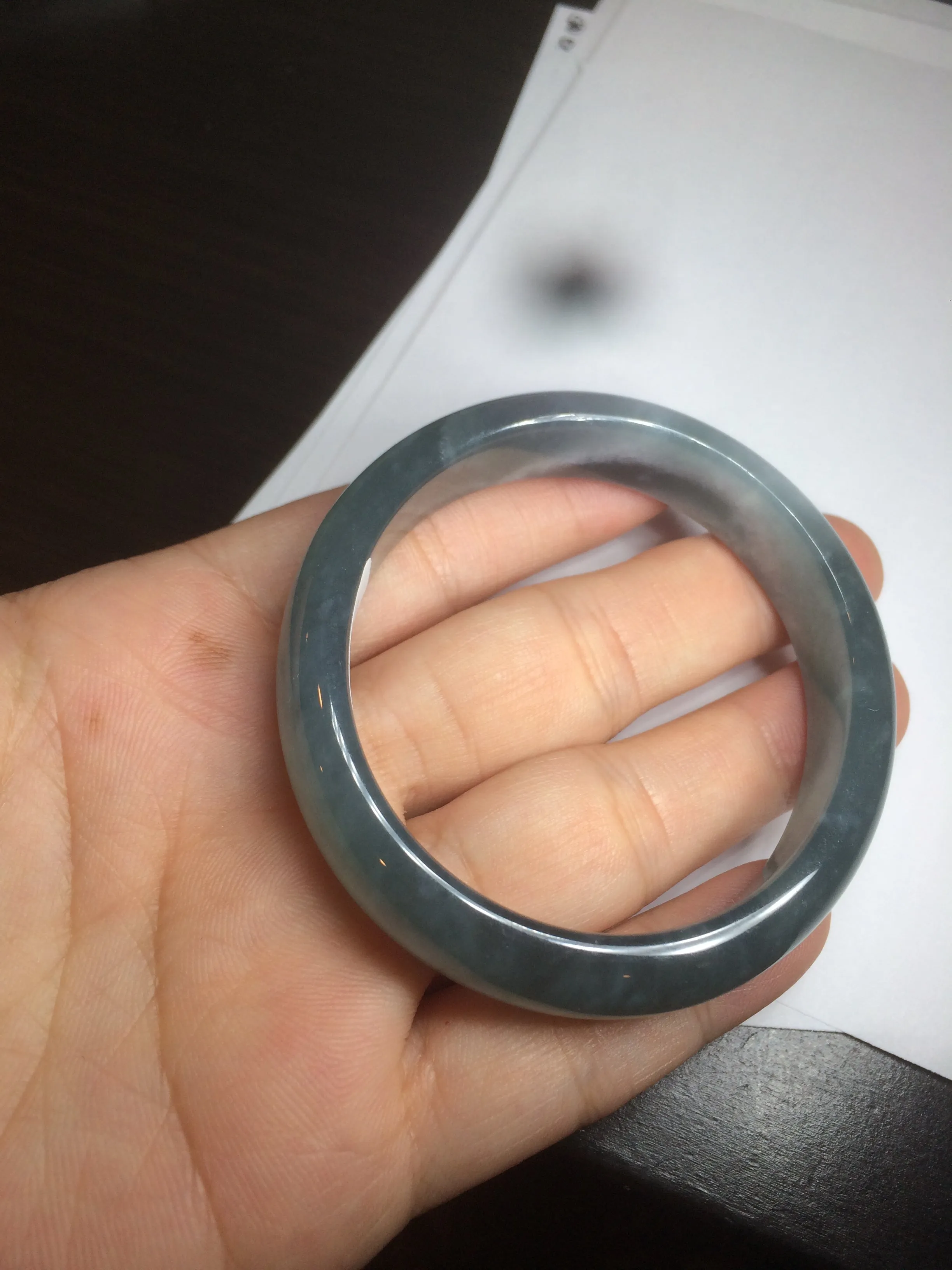 49mm Certified Type A 100% Natural icy watery deep sea green/blue/gray/white oval Guatemala Jadeite bangle F123-2259