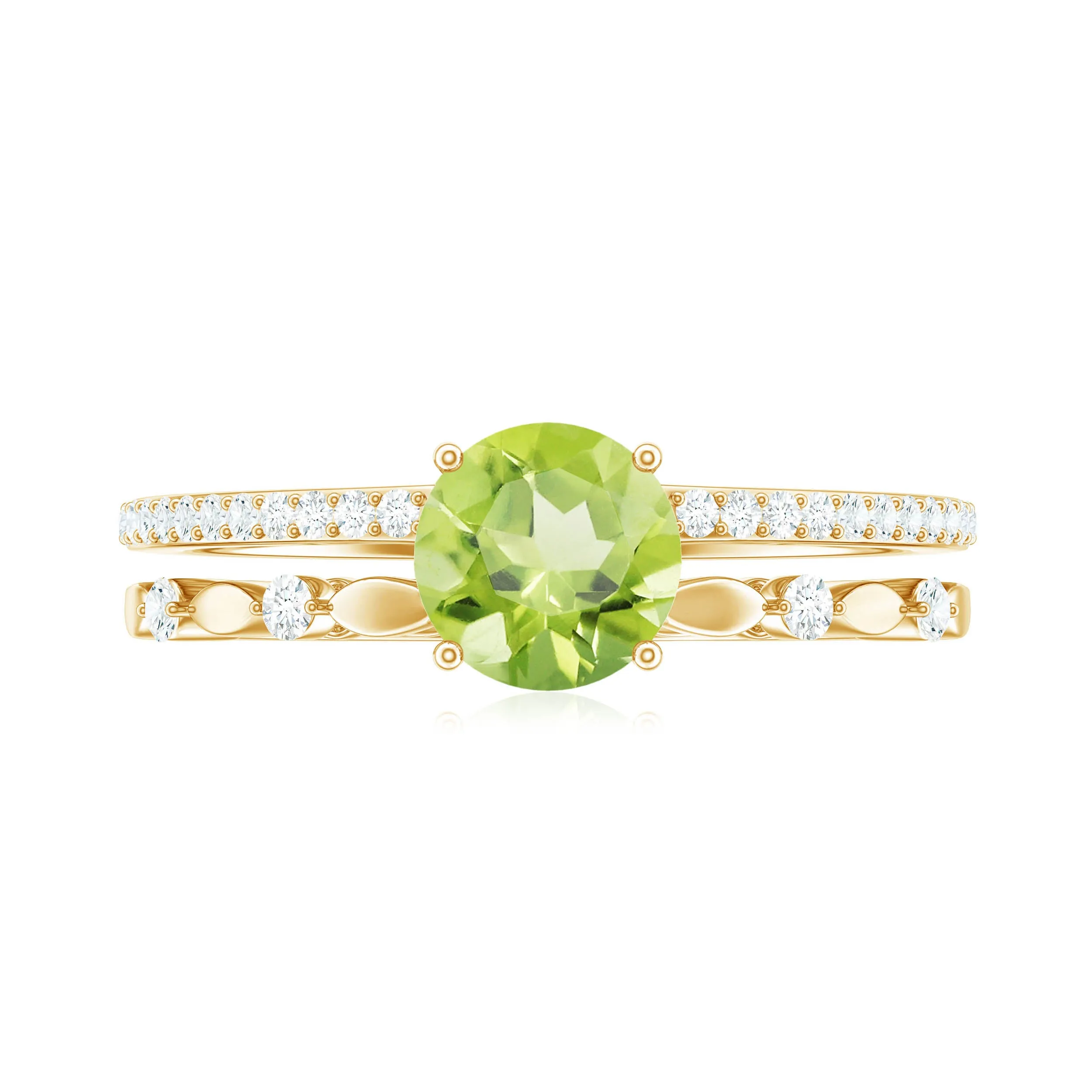 6 MM Peridot Double Band Solitaire Engagement Ring with Diamond