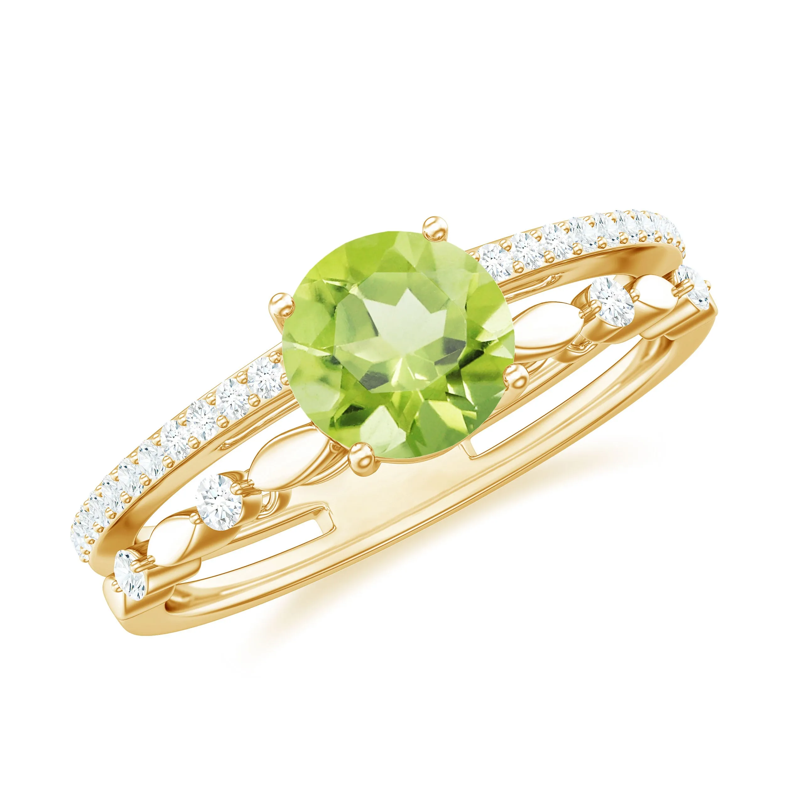 6 MM Peridot Double Band Solitaire Engagement Ring with Diamond
