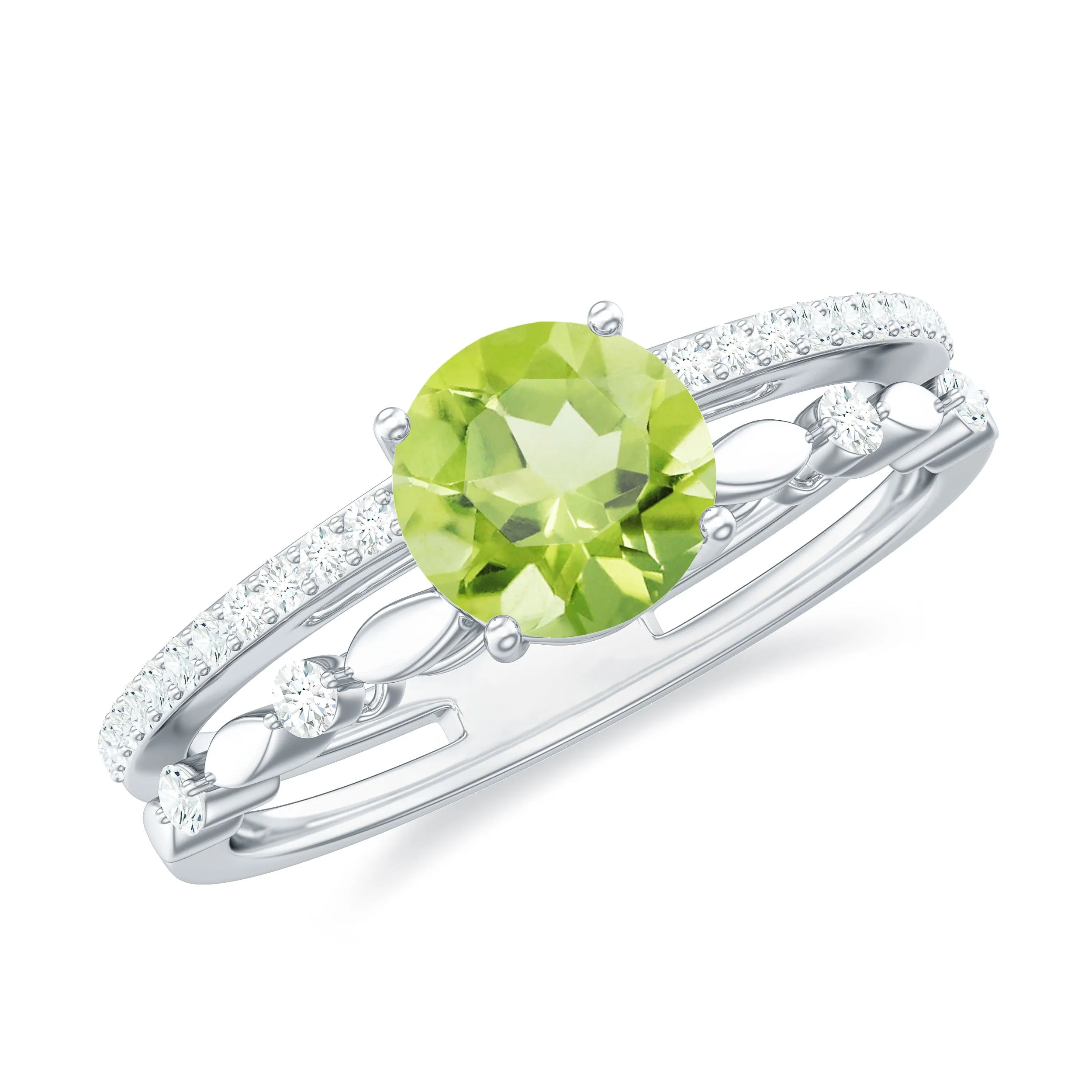 6 MM Peridot Double Band Solitaire Engagement Ring with Diamond