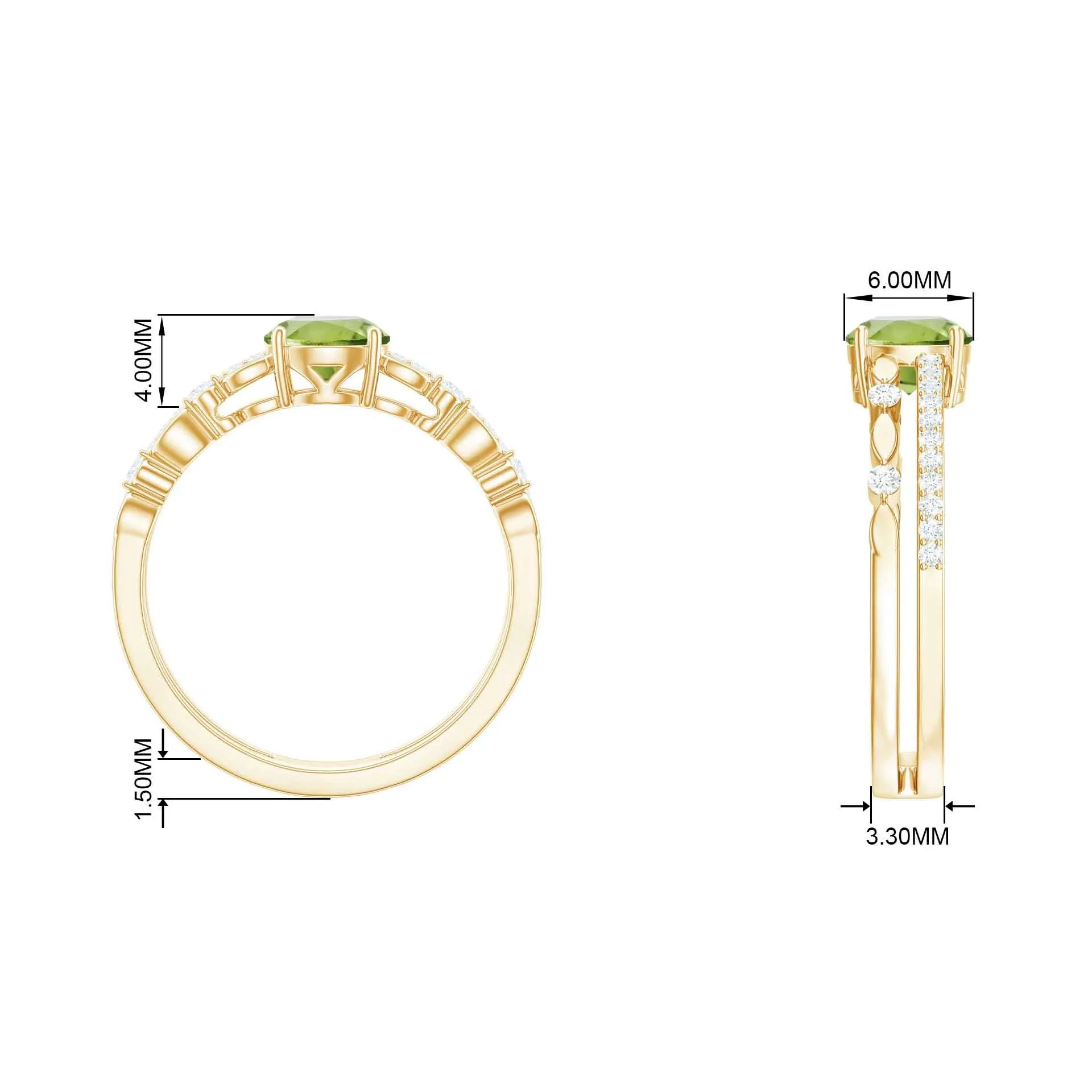 6 MM Peridot Double Band Solitaire Engagement Ring with Diamond
