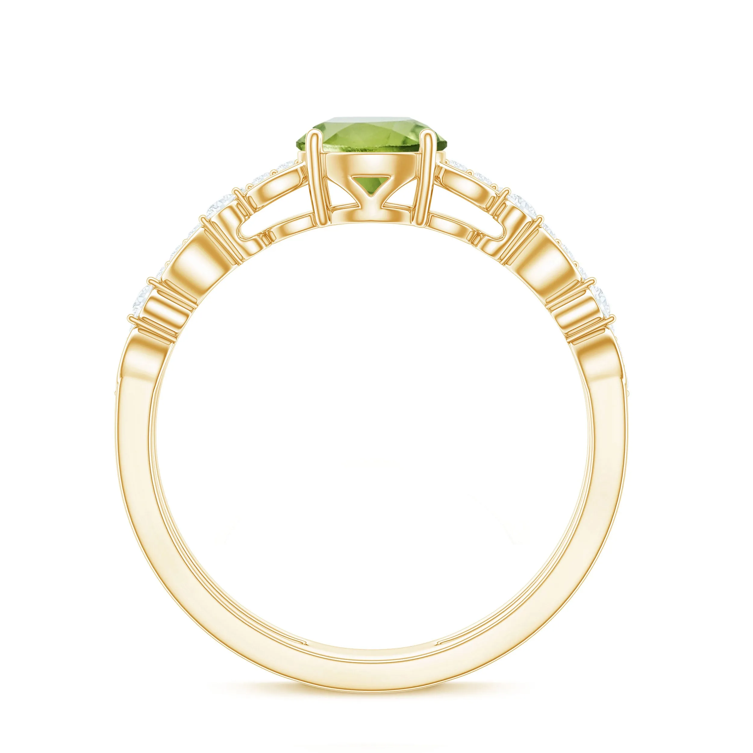 6 MM Peridot Double Band Solitaire Engagement Ring with Diamond