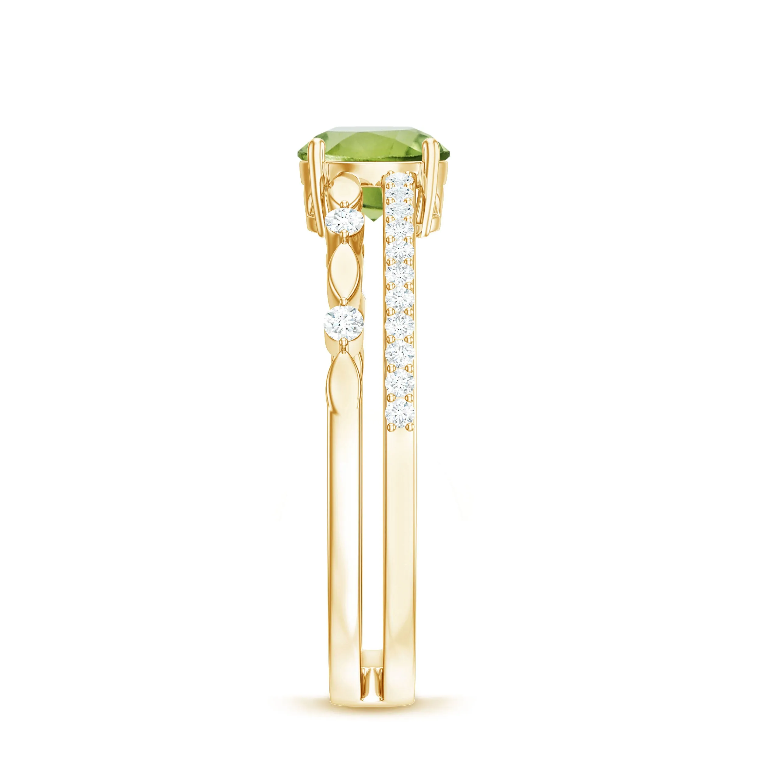 6 MM Peridot Double Band Solitaire Engagement Ring with Diamond
