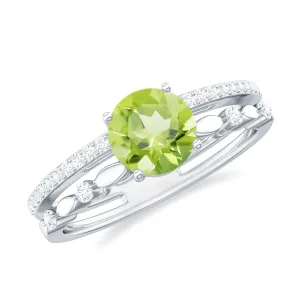 6 MM Peridot Double Band Solitaire Engagement Ring with Diamond