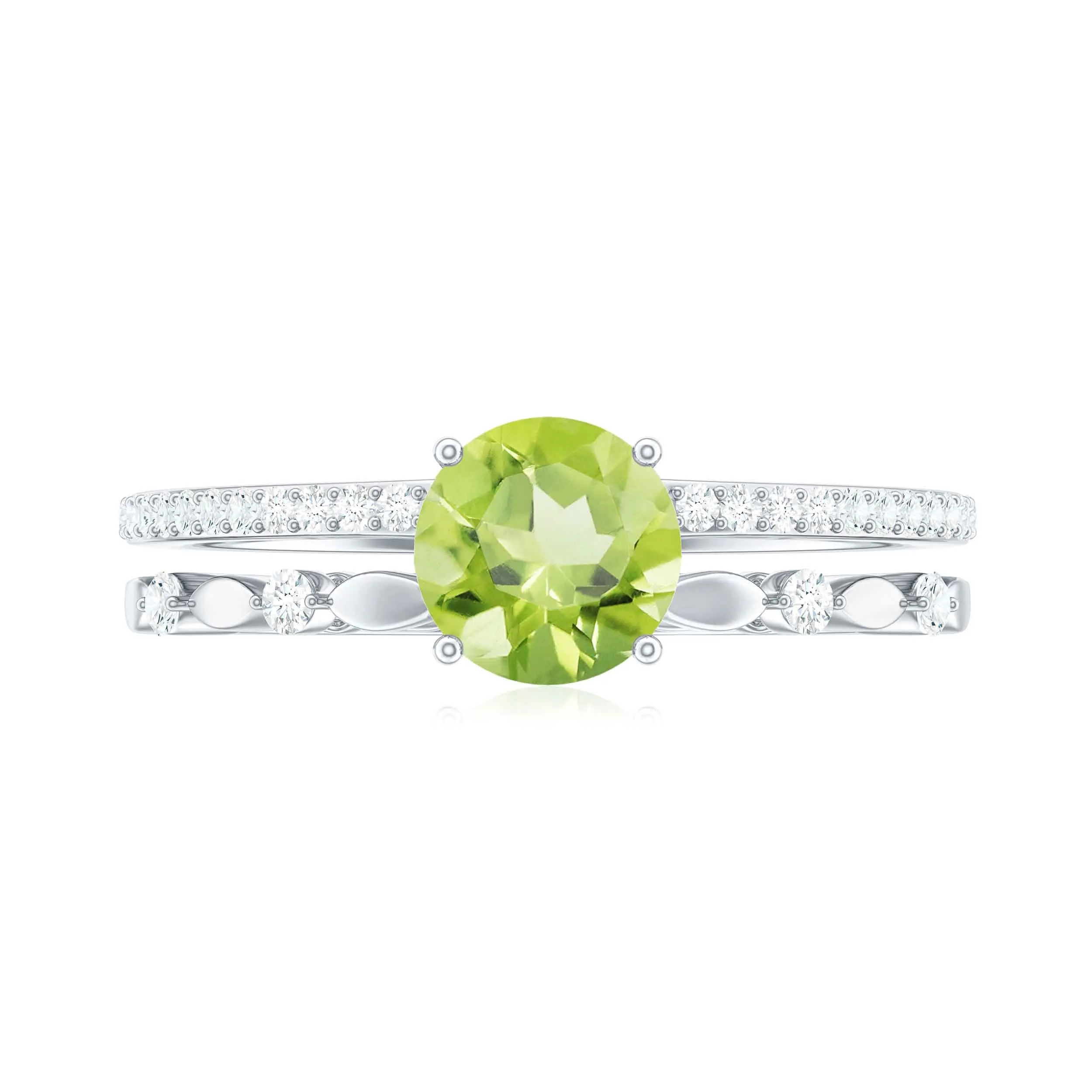 6 MM Peridot Double Band Solitaire Engagement Ring with Diamond