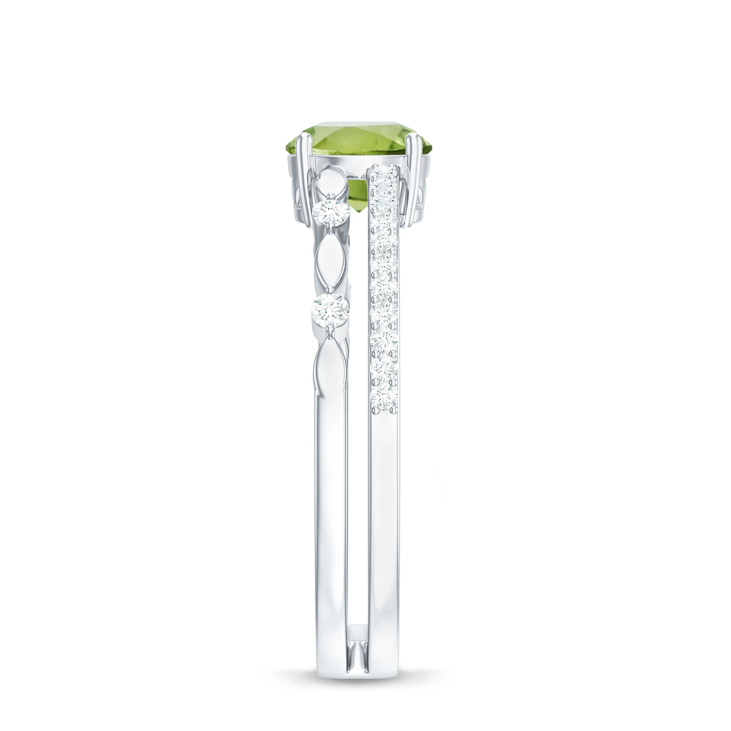 6 MM Peridot Double Band Solitaire Engagement Ring with Diamond