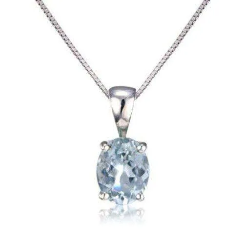 9ct White Gold & Aquamarine Pendant 6BO7WAQ