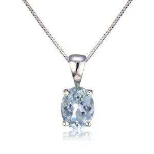 9ct White Gold & Aquamarine Pendant 6BO7WAQ