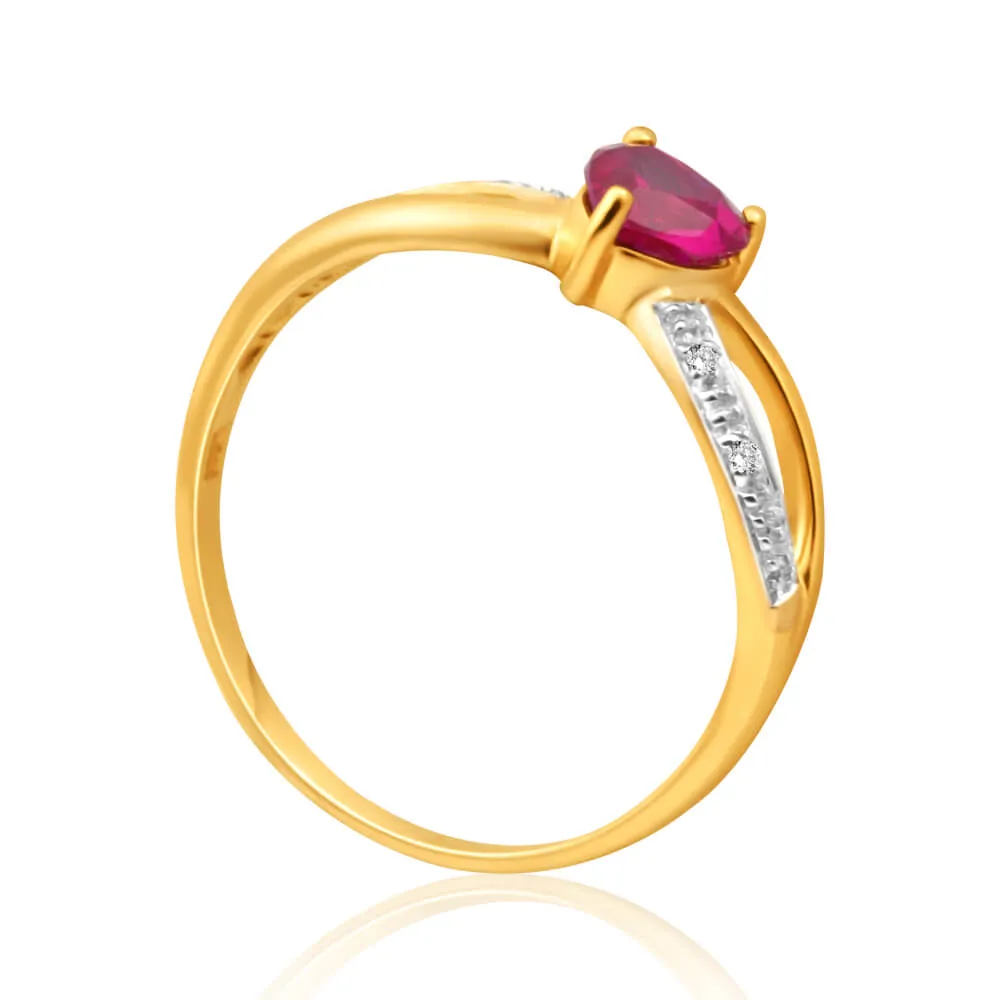 9ct Yellow Gold Alluring Heart Created Ruby   Diamond Ring