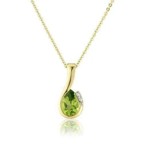 9ct Yellow Gold Diamond and Pear Peridot Pendant on Chain MMCH038-6YDPER