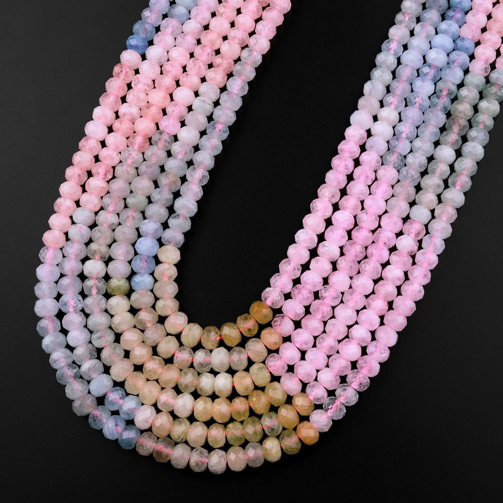 AAA Faceted Natural Multicolor Blue Green Yellow Aquamarine Pink Morganite 6mm Rondelle Beads 15.5" Strand