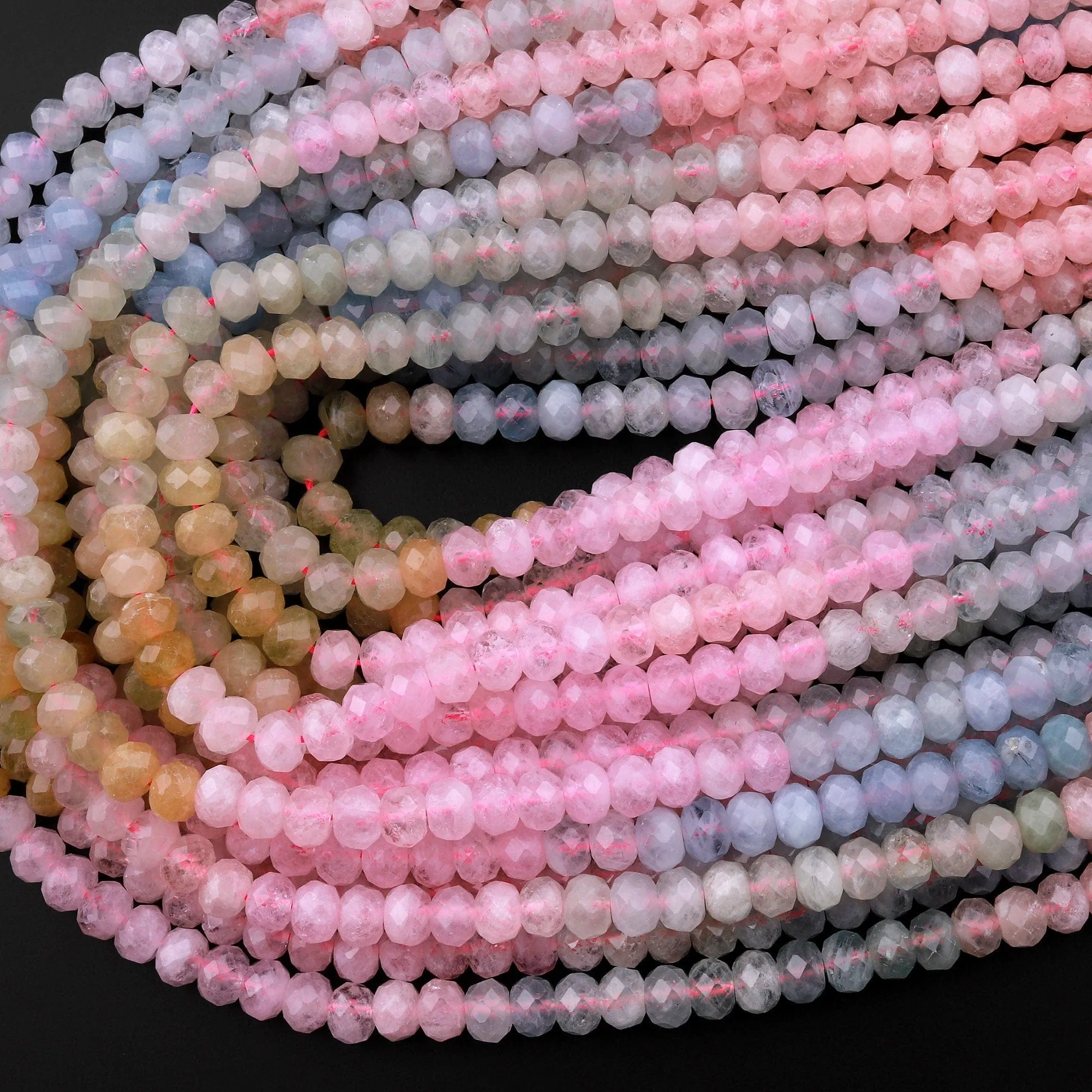 AAA Faceted Natural Multicolor Blue Green Yellow Aquamarine Pink Morganite 6mm Rondelle Beads 15.5" Strand