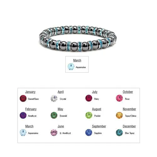 Accents Kingdom Women's Magnetic Hematite Tuchi Simulated Pearl Bracelet with Simulated Aquamarine Crystal, 7.5"