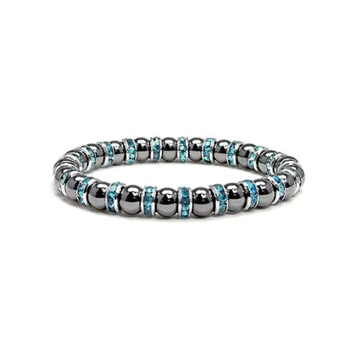 Accents Kingdom Women's Magnetic Hematite Tuchi Simulated Pearl Bracelet with Simulated Aquamarine Crystal, 7.5"