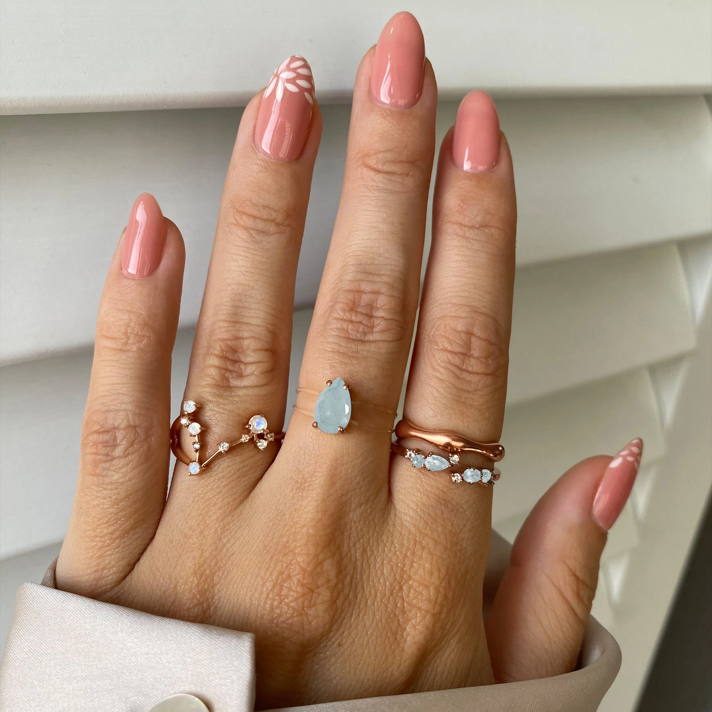 Adjustable Aquamarine Ring Flourish - March Birthstone