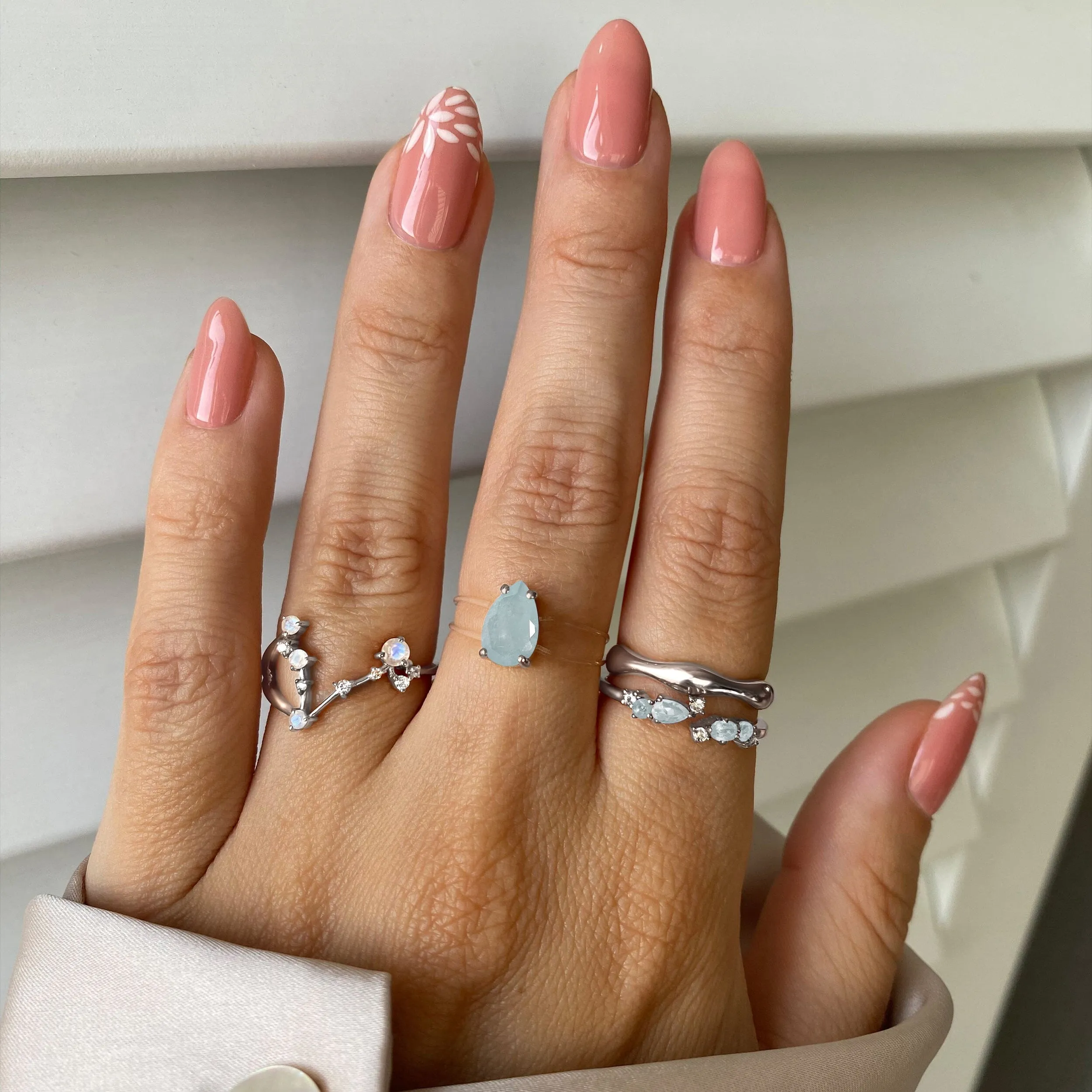 Adjustable Aquamarine Ring Flourish - March Birthstone