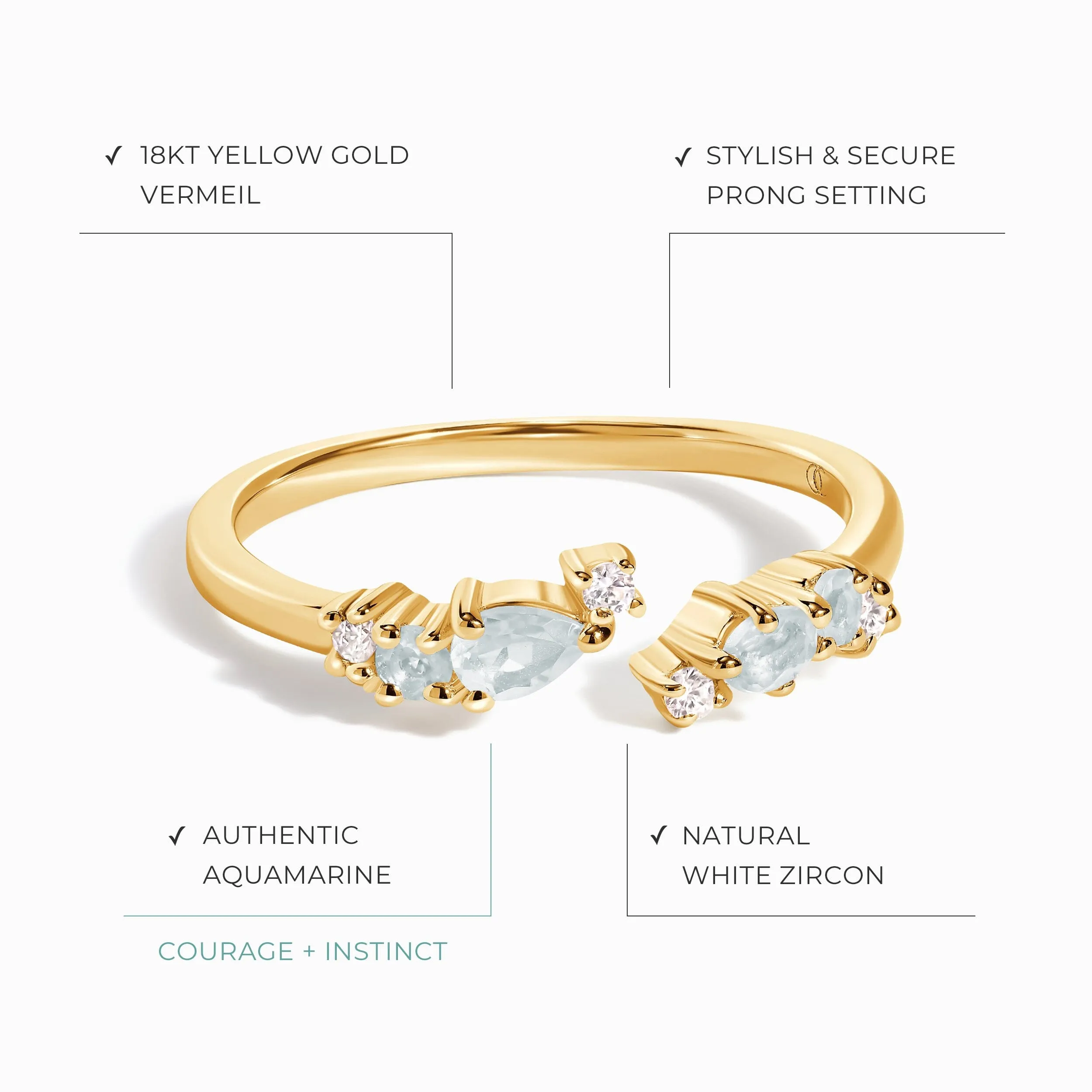 Adjustable Aquamarine Ring Flourish - March Birthstone