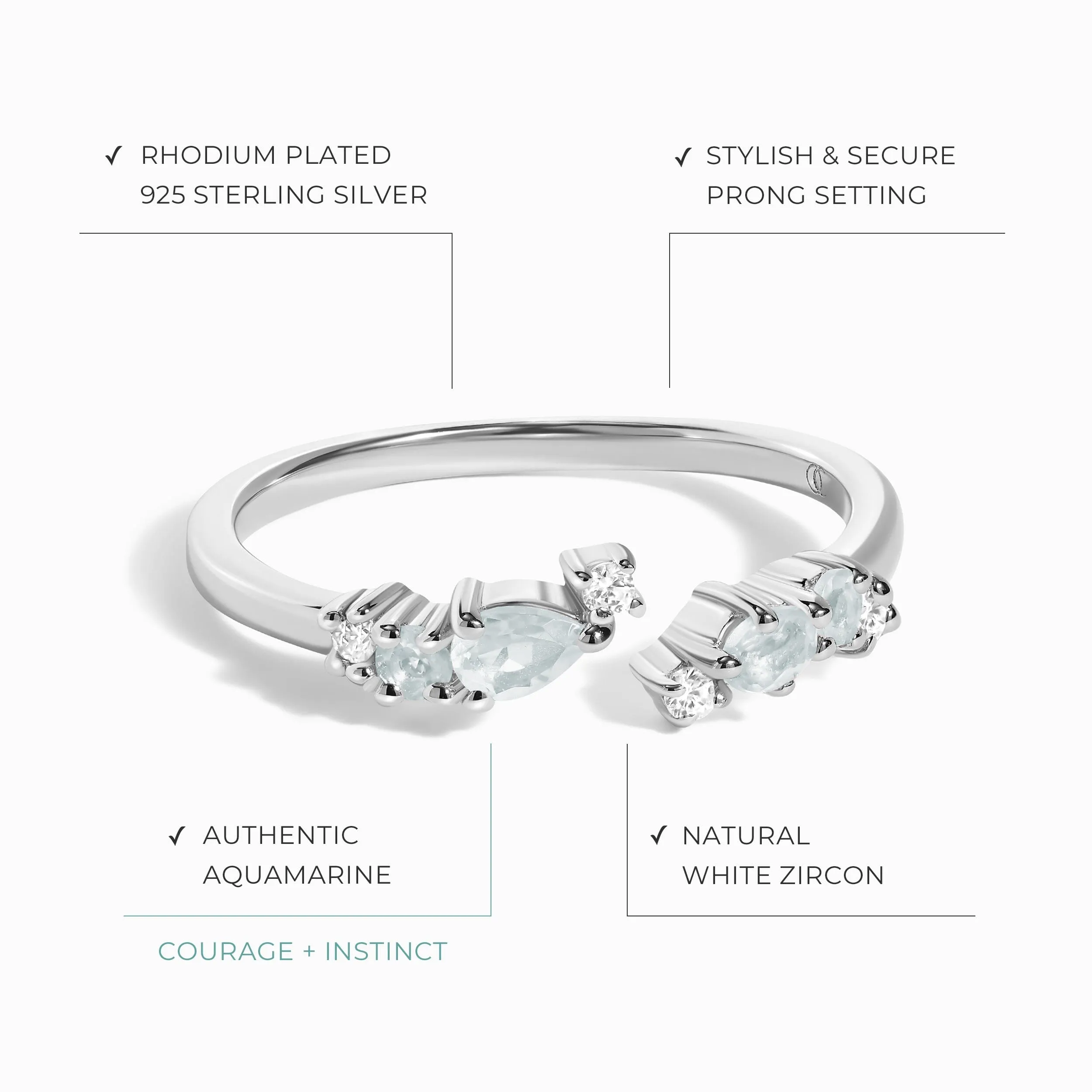 Adjustable Aquamarine Ring Flourish - March Birthstone