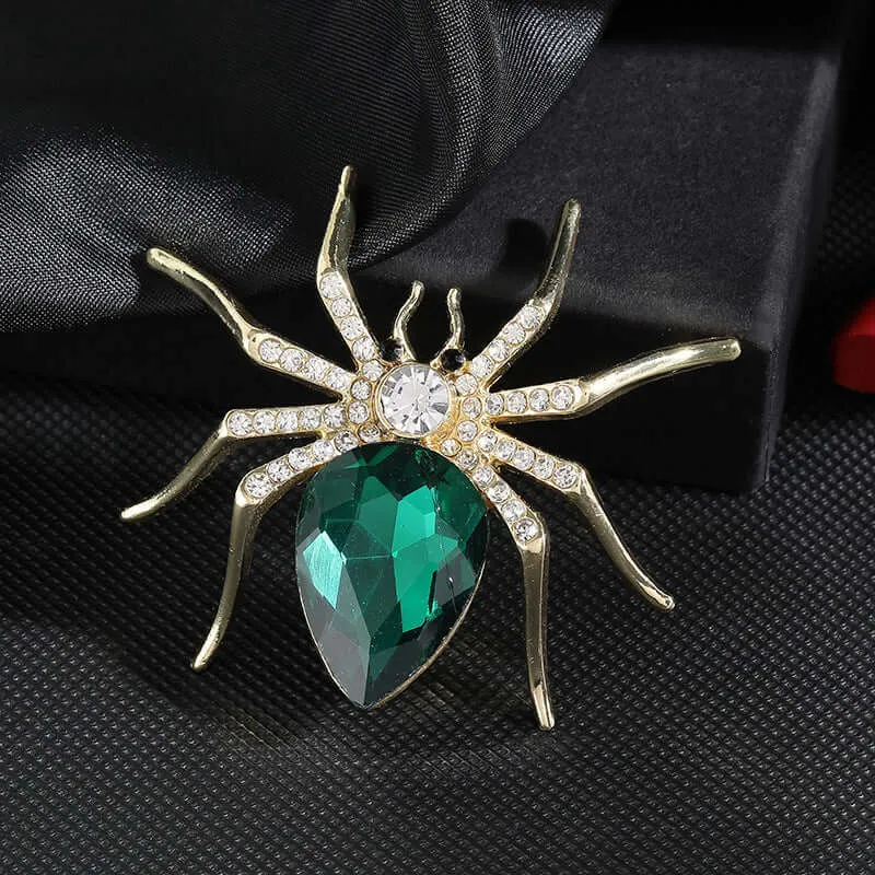 Alloy Green Diamond Spider Brooch