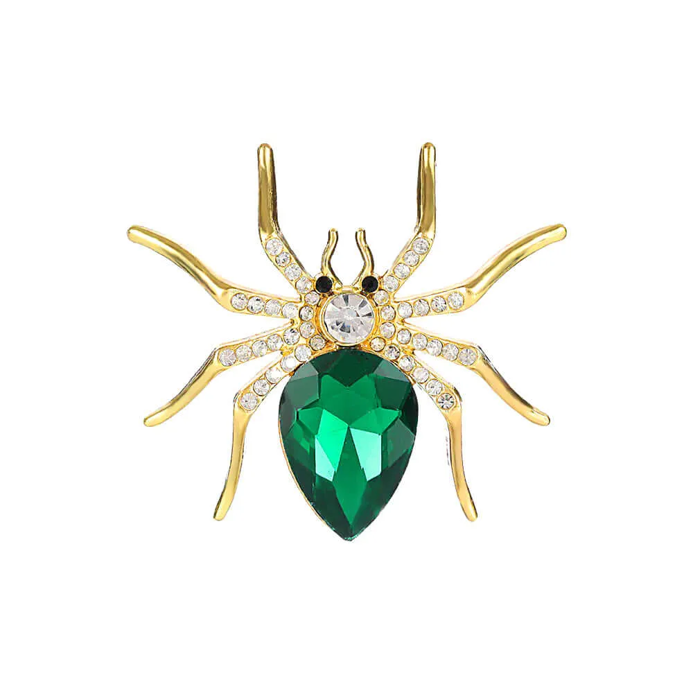 Alloy Green Diamond Spider Brooch