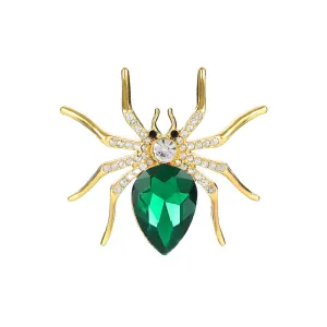 Alloy Green Diamond Spider Brooch