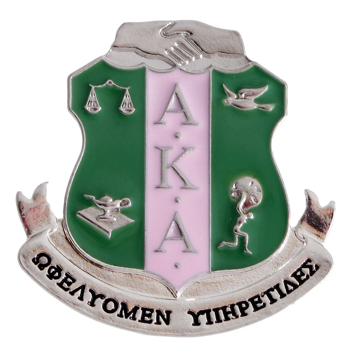 Alpha Kappa Alpha AKA Pink Green Sorority Shield Brooch