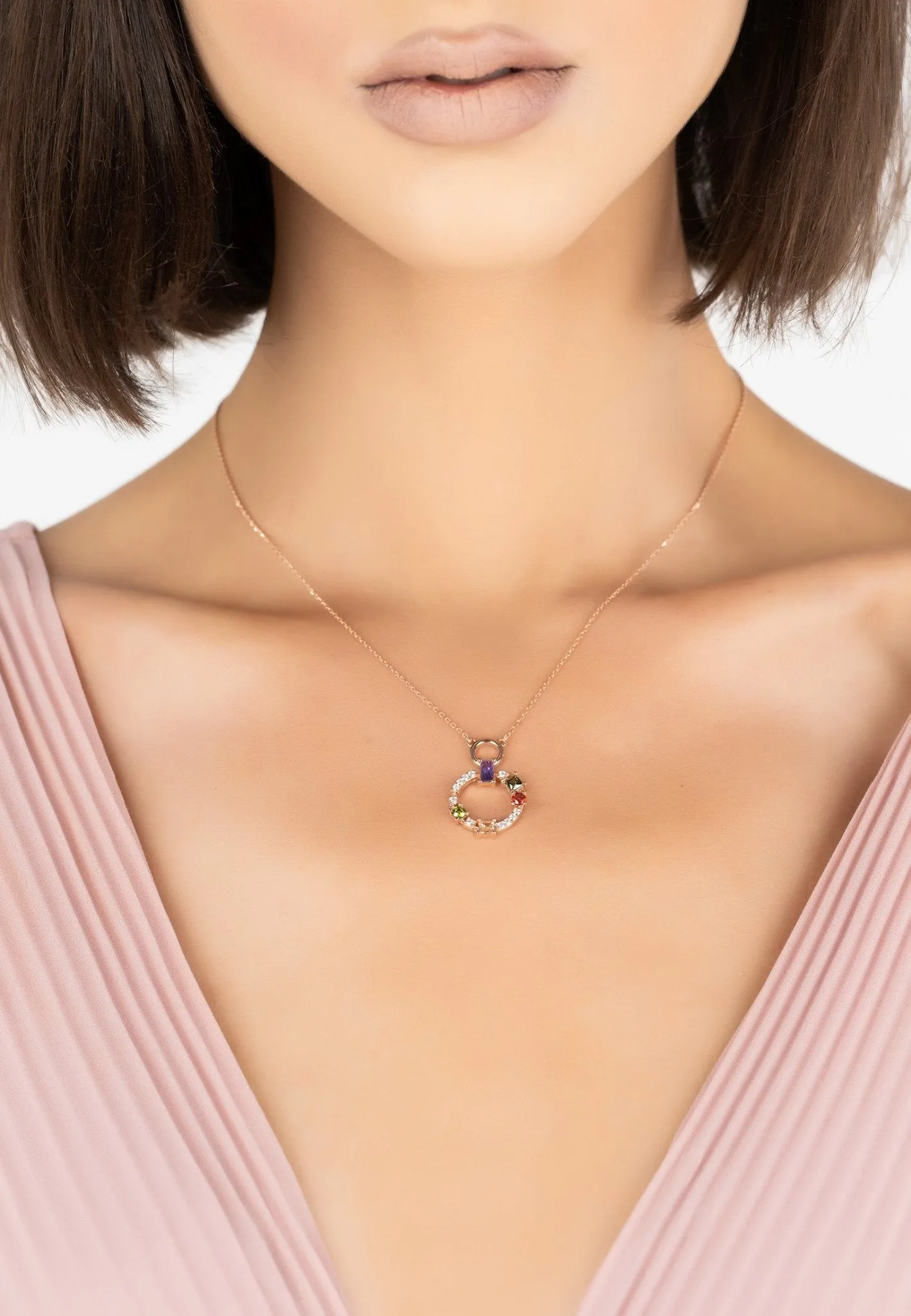 Amalfi Baguette Halo Necklace Rosegold