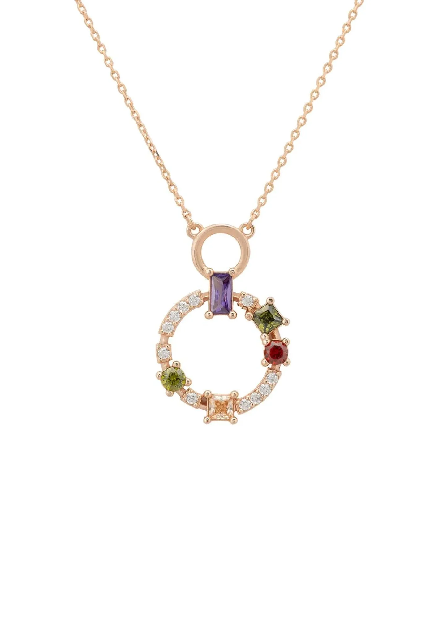 Amalfi Baguette Halo Necklace Rosegold