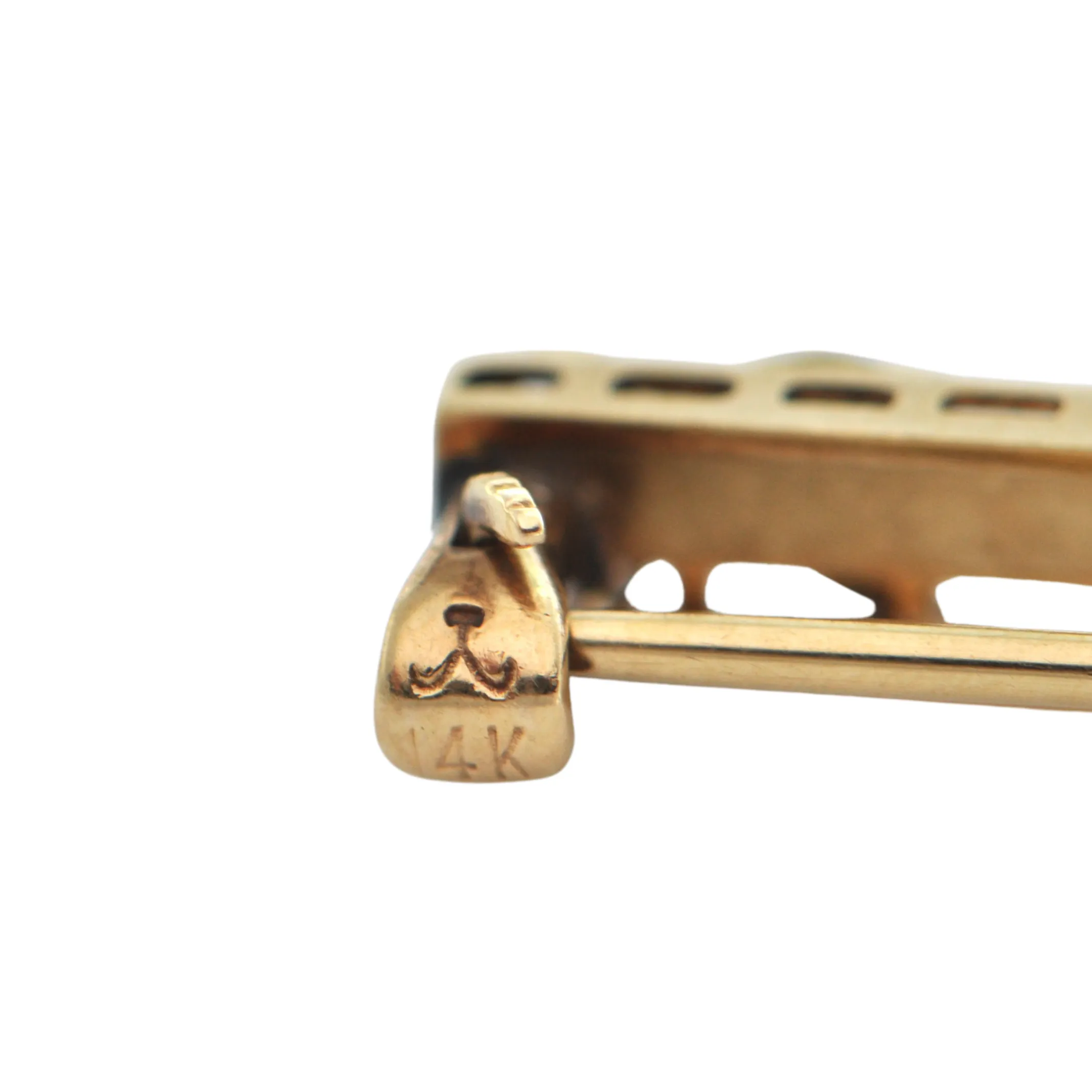 Antique Edwardian 14K Yellow Gold Peridot Bar Pin