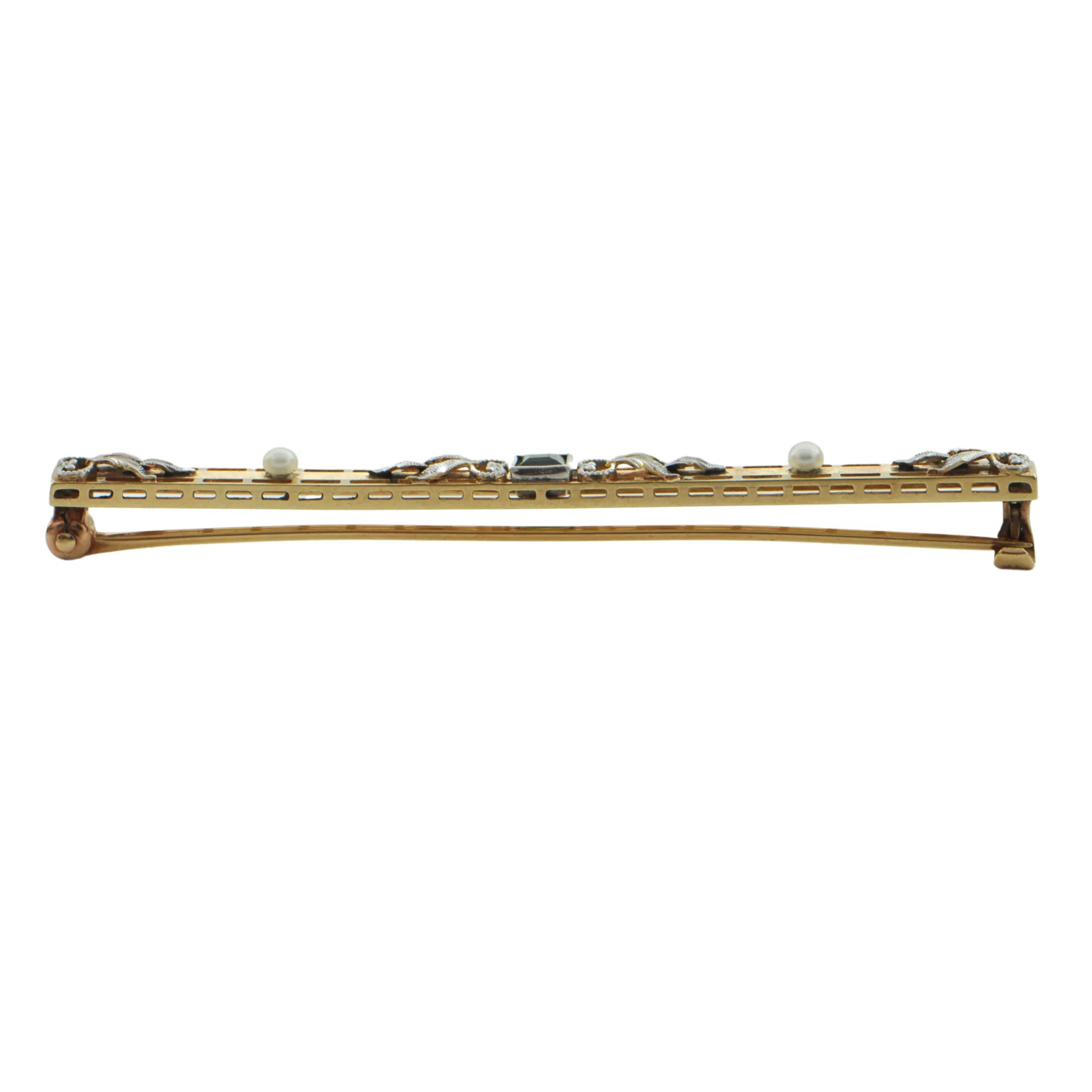 Antique Edwardian 14K Yellow Gold Peridot Bar Pin