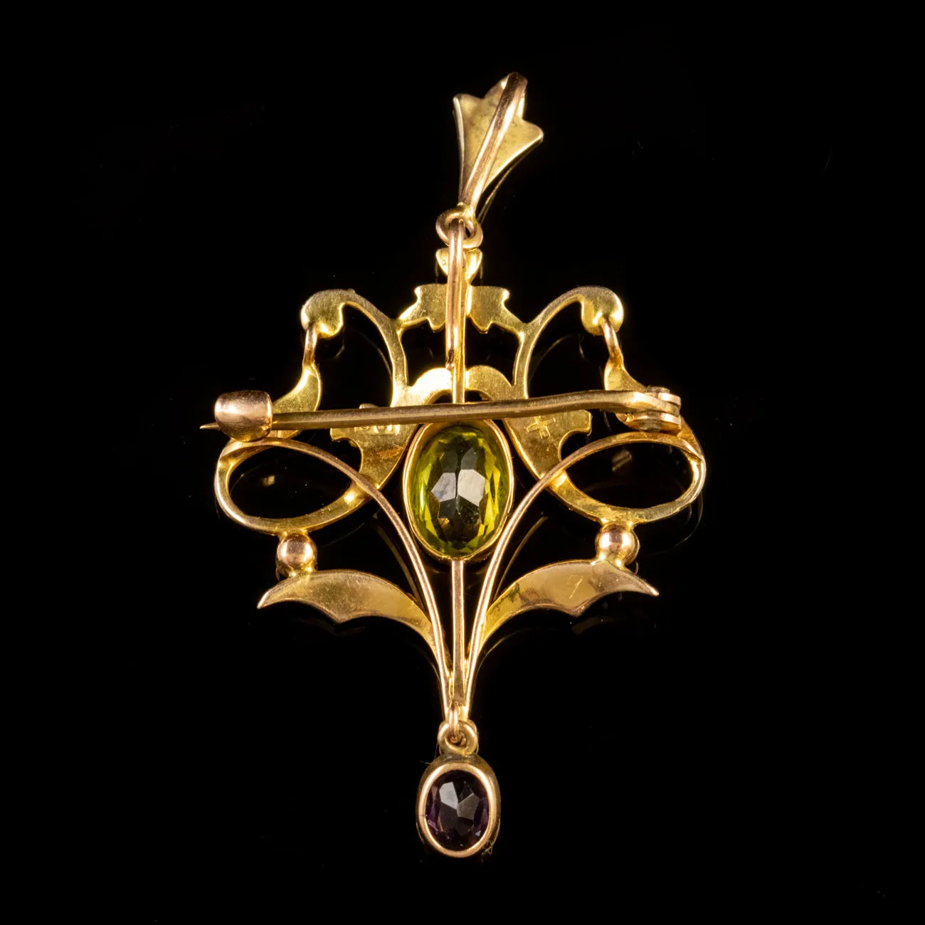 Antique Edwardian Suffragette Peridot Pendant 9Ct Gold Circa 1910