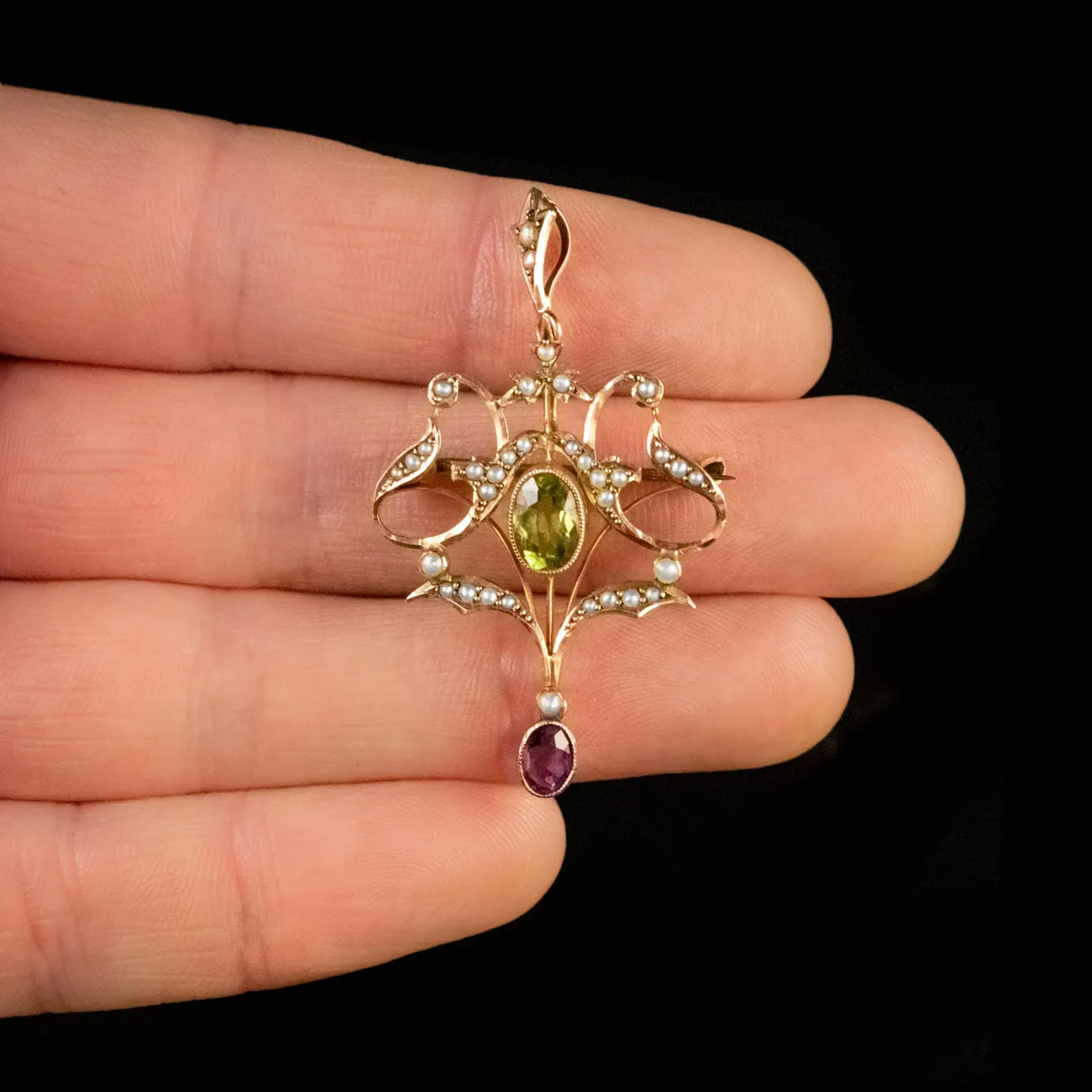 Antique Edwardian Suffragette Peridot Pendant 9Ct Gold Circa 1910