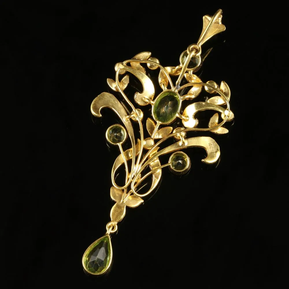 Antique Victorian Peridot Pearl Pendant Circa 1880 15Ct Gold