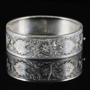 Antique Victorian Silver Ivy Bangle Dated 1881