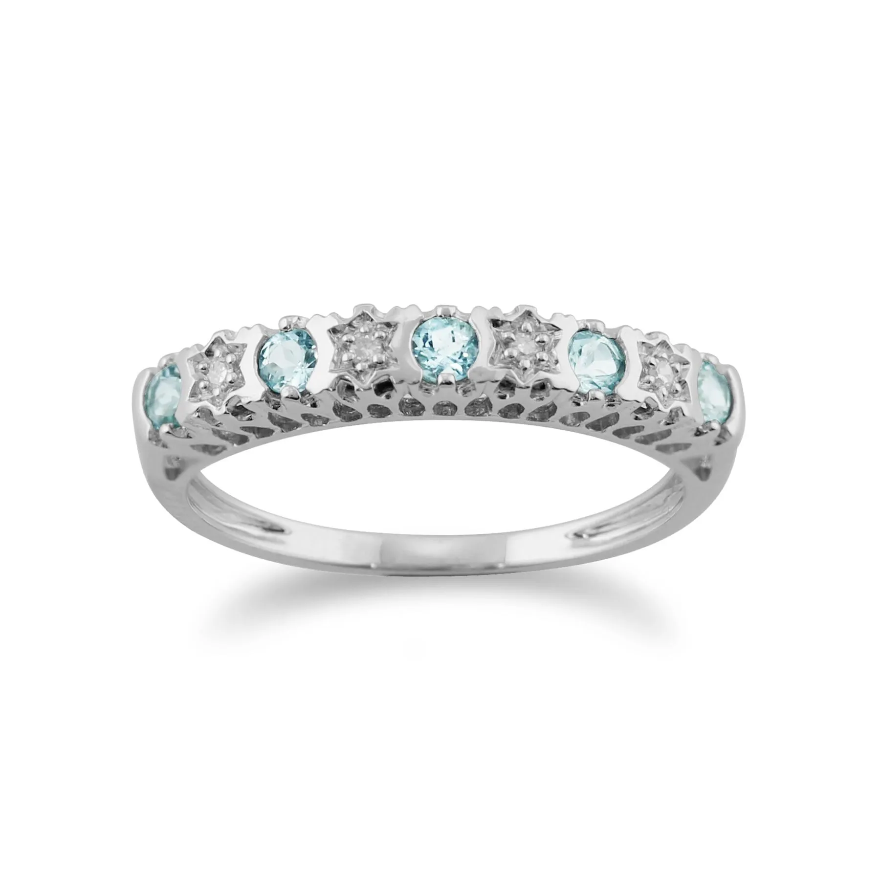 Aquamarin & Diamant Halber Ewigkeitsring in 9ct Weiß Gold