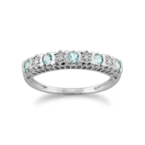 Aquamarin & Diamant Halber Ewigkeitsring in 9ct Weiß Gold